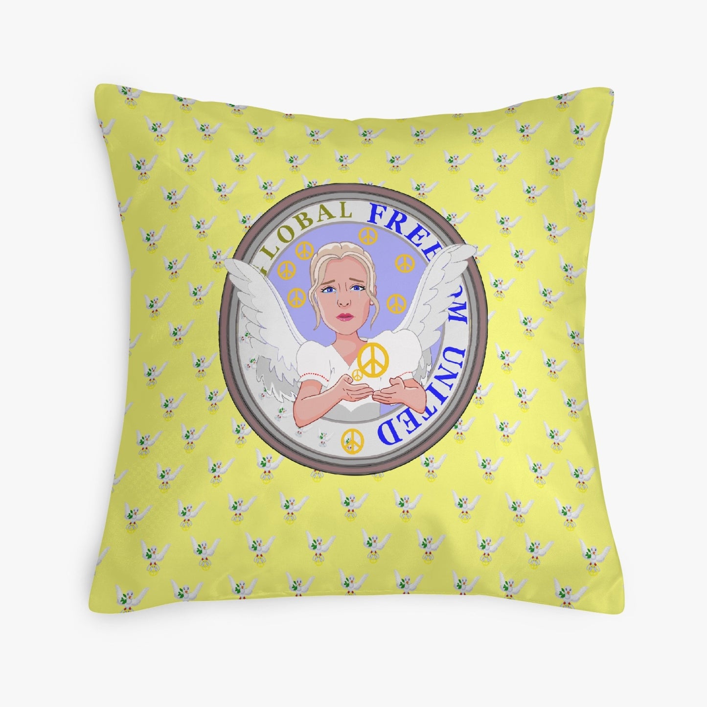 Square Pillow Cover GLOBAL FREEDOM UNITED WOMEN ANGEL OF PEACE YELLOW