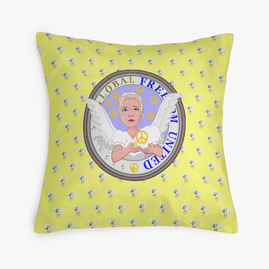 Square Pillow Cover GLOBAL FREEDOM UNITED WOMEN ANGEL OF PEACE YELLOW