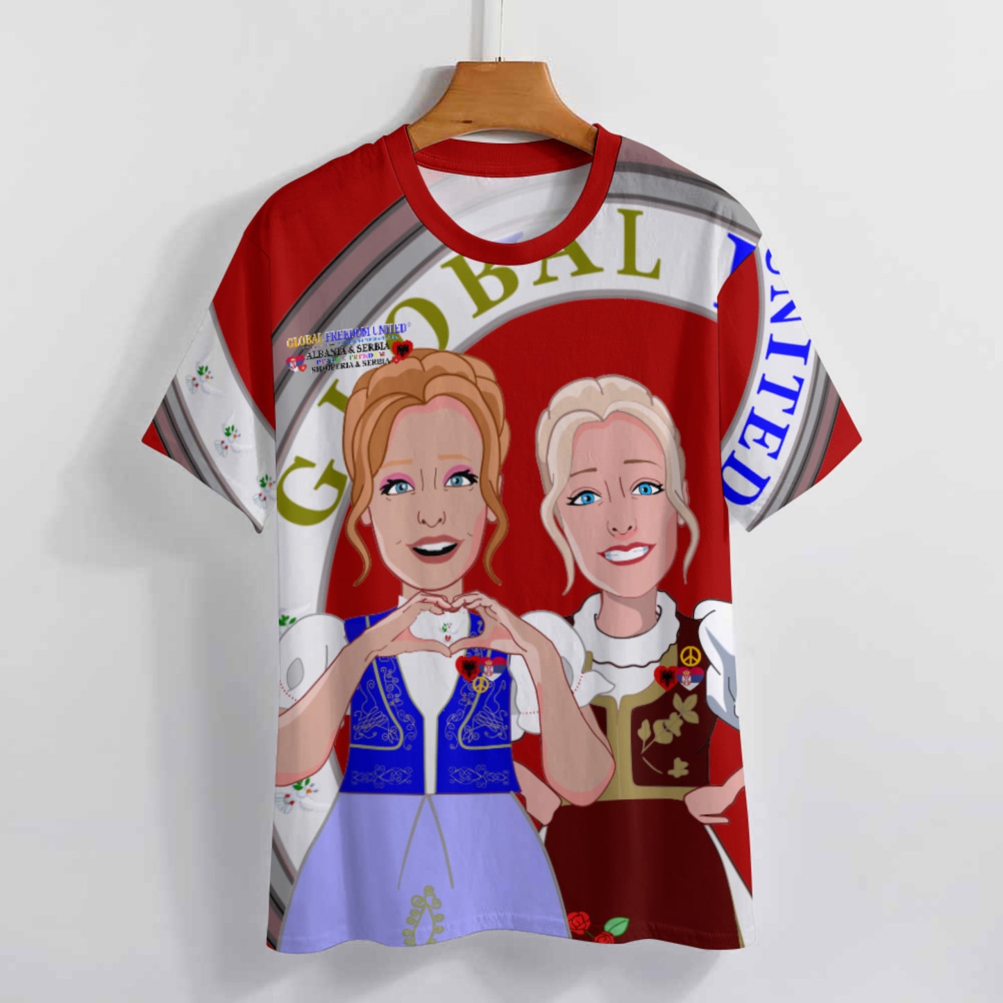 Women´s T-shirt 3 GLOBAL FREEDOM UNITED© Women Albania & Serbia Red