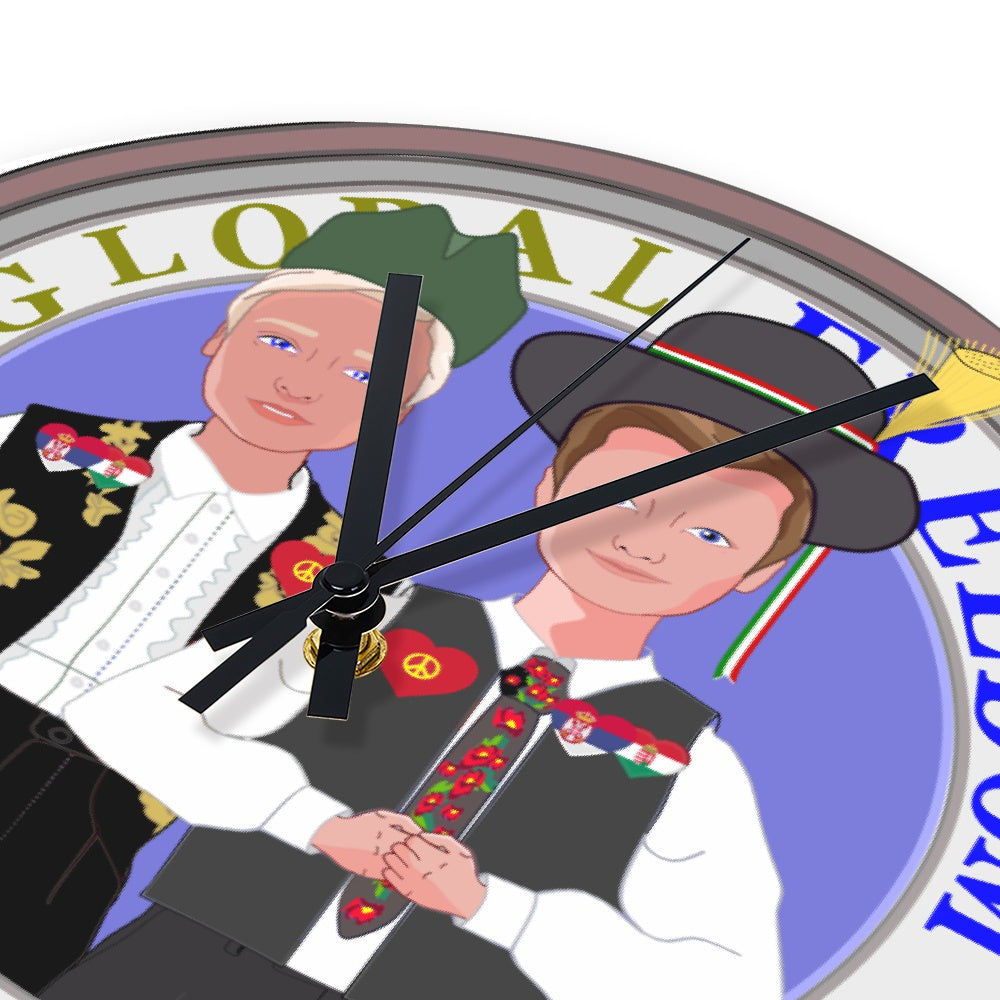 Wooden Wall Clock Without Scale GLOBAL FREEDOM UNITED© Men Serbia & Hungary