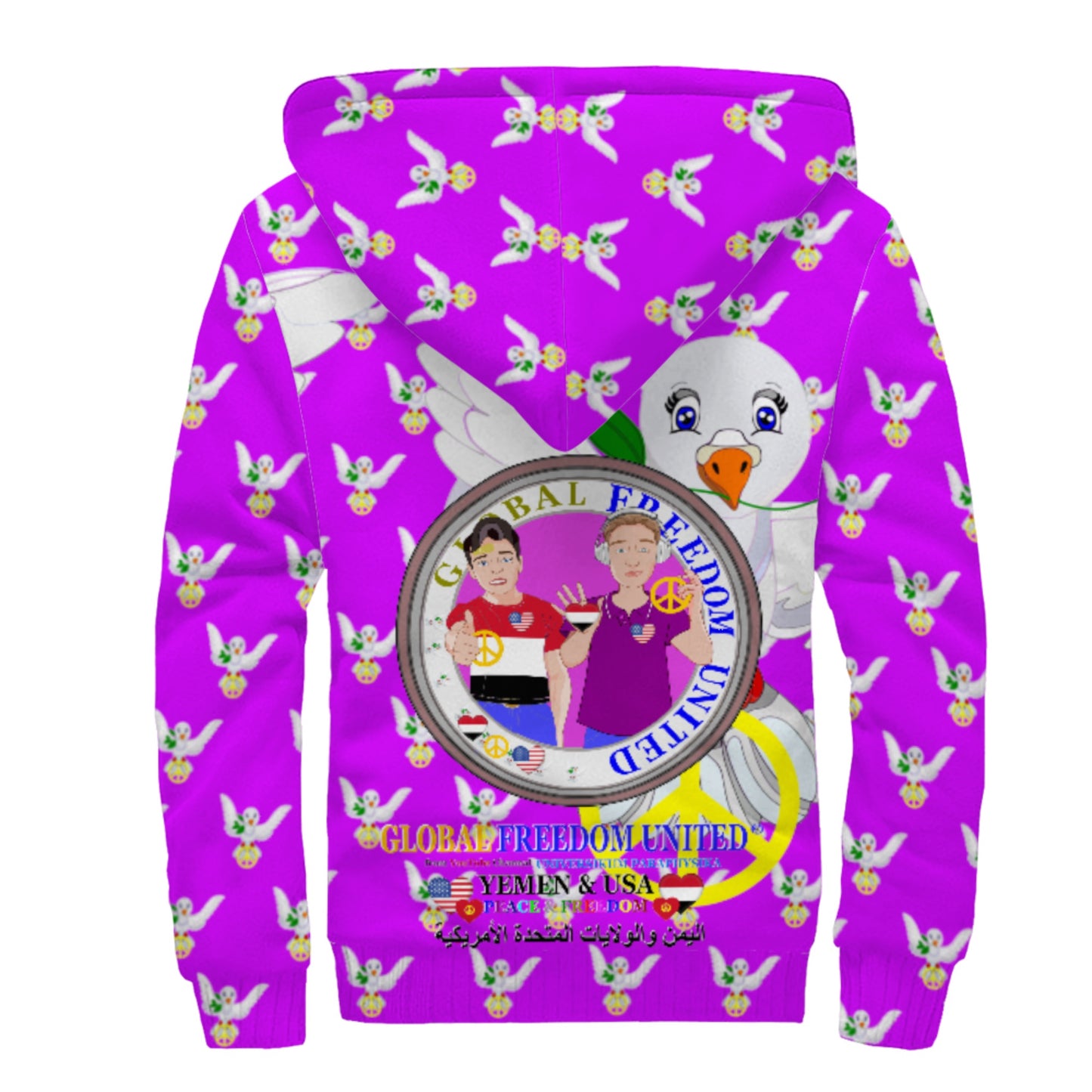 Plush Hoodie GLOBAL FREEDOM UNITED© Men Yemen & USA Lilac