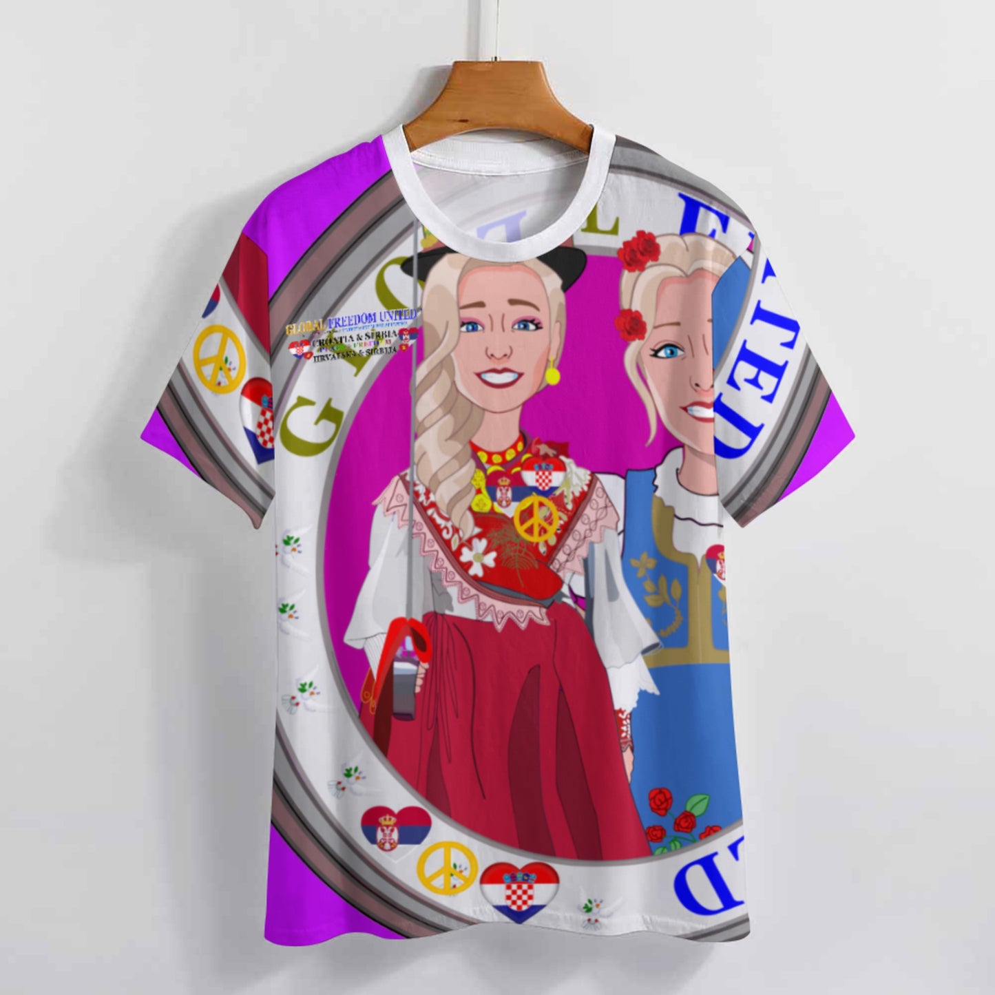 Women´s T-shirt 2 GLOBAL FREEDOM UNITED© Women Croatia & Serbia Blondi Lilac