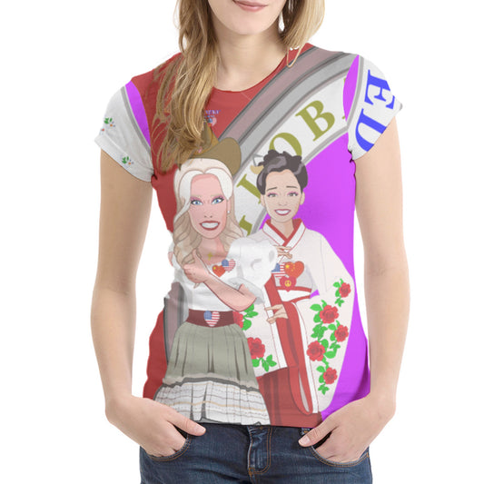 Women´s T-shirt 2 GLOBAL FREEDOM UNITED© Women USA & China  Red