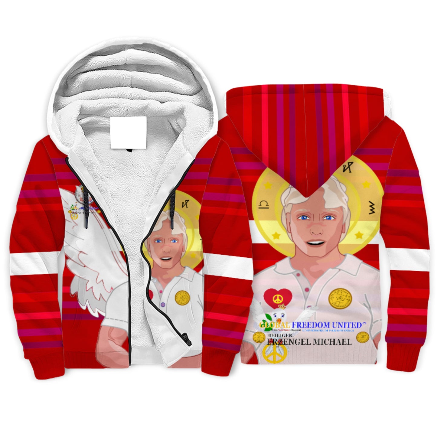 Plush Hoodie Global Freedom United Archangel Michael No 2 German Red