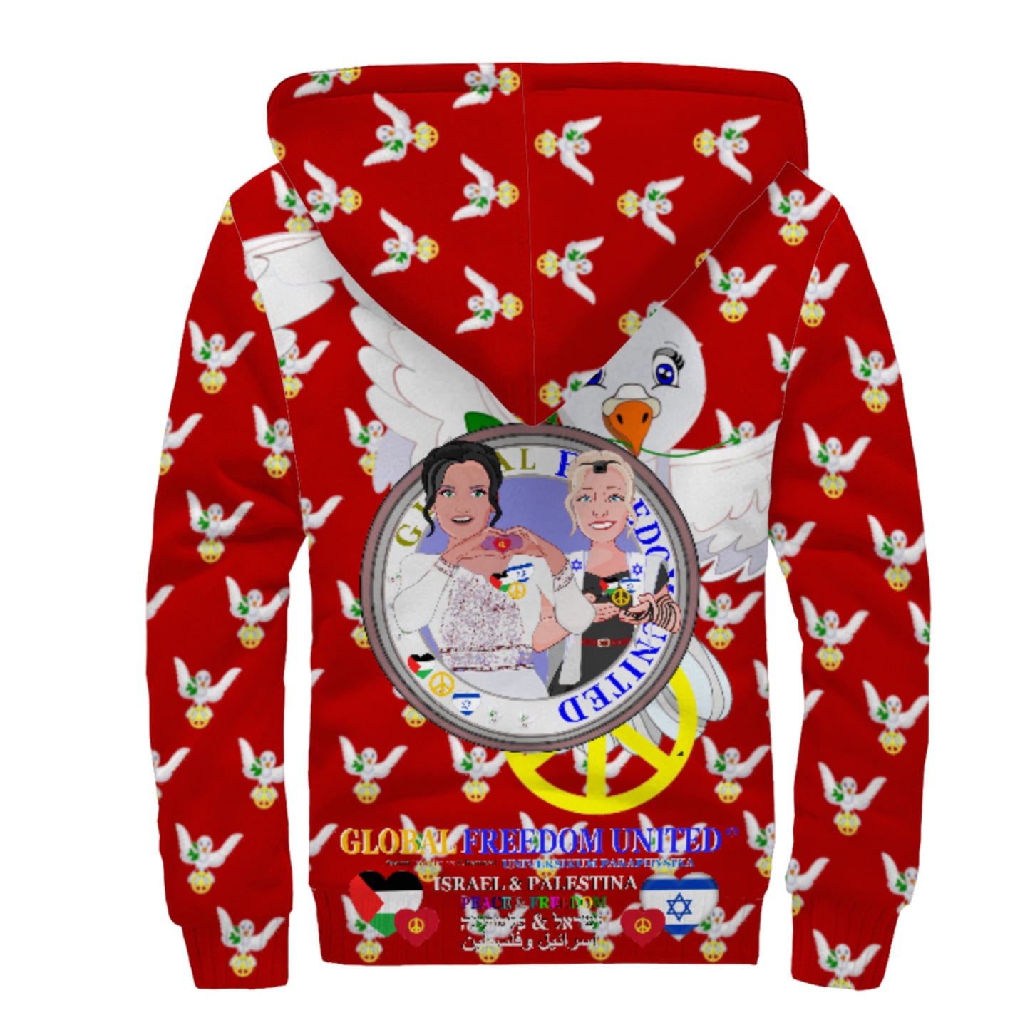 Plush Hoodie GLOBAL FREEDOM UNITED© Women Palestina & Israel Red