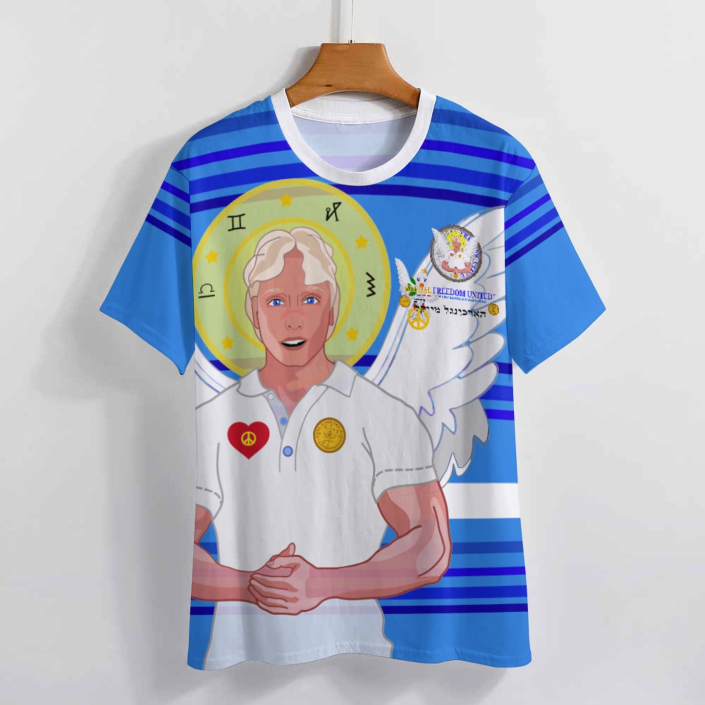 Women´s T-shirt 2 Global Freedom United Archangel Michael Hebrew  Deep Blue