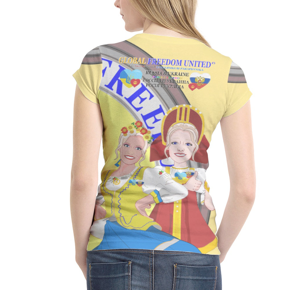 Women´s T-shirt Global Freedom United Ukraina & Russia Old Peace Yellow
