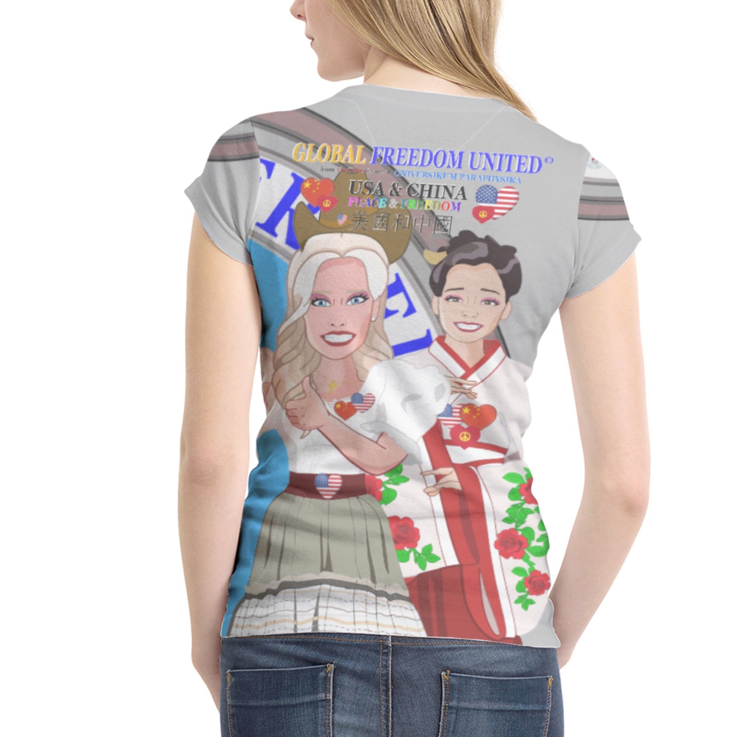 Women´s T-shirt 2 GLOBAL FREEDOM UNITED© Women USA & China Grey