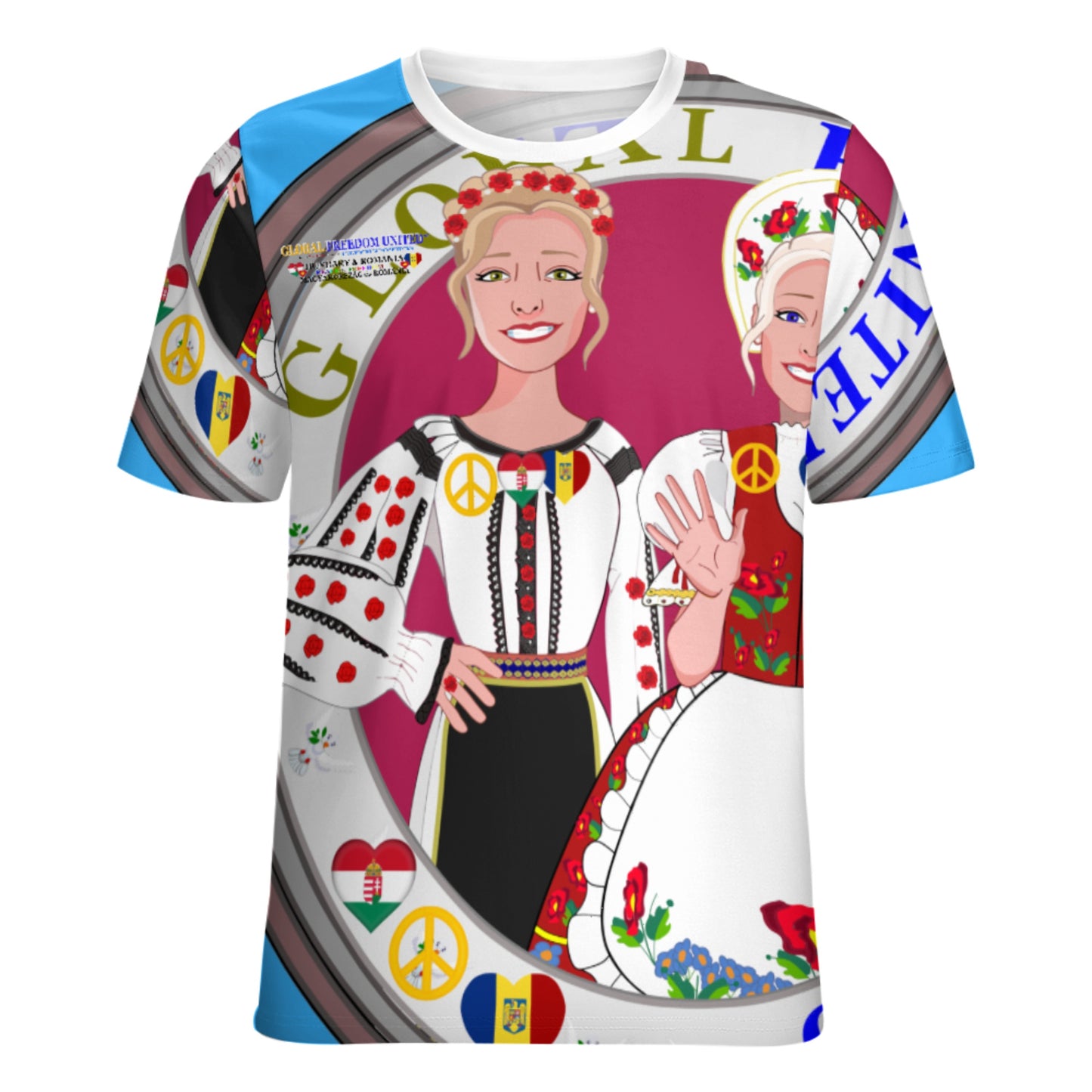 Full Print T-shirt 3 GLOBAL FREEDOM UNITED© Women Romania & Hungary Blue