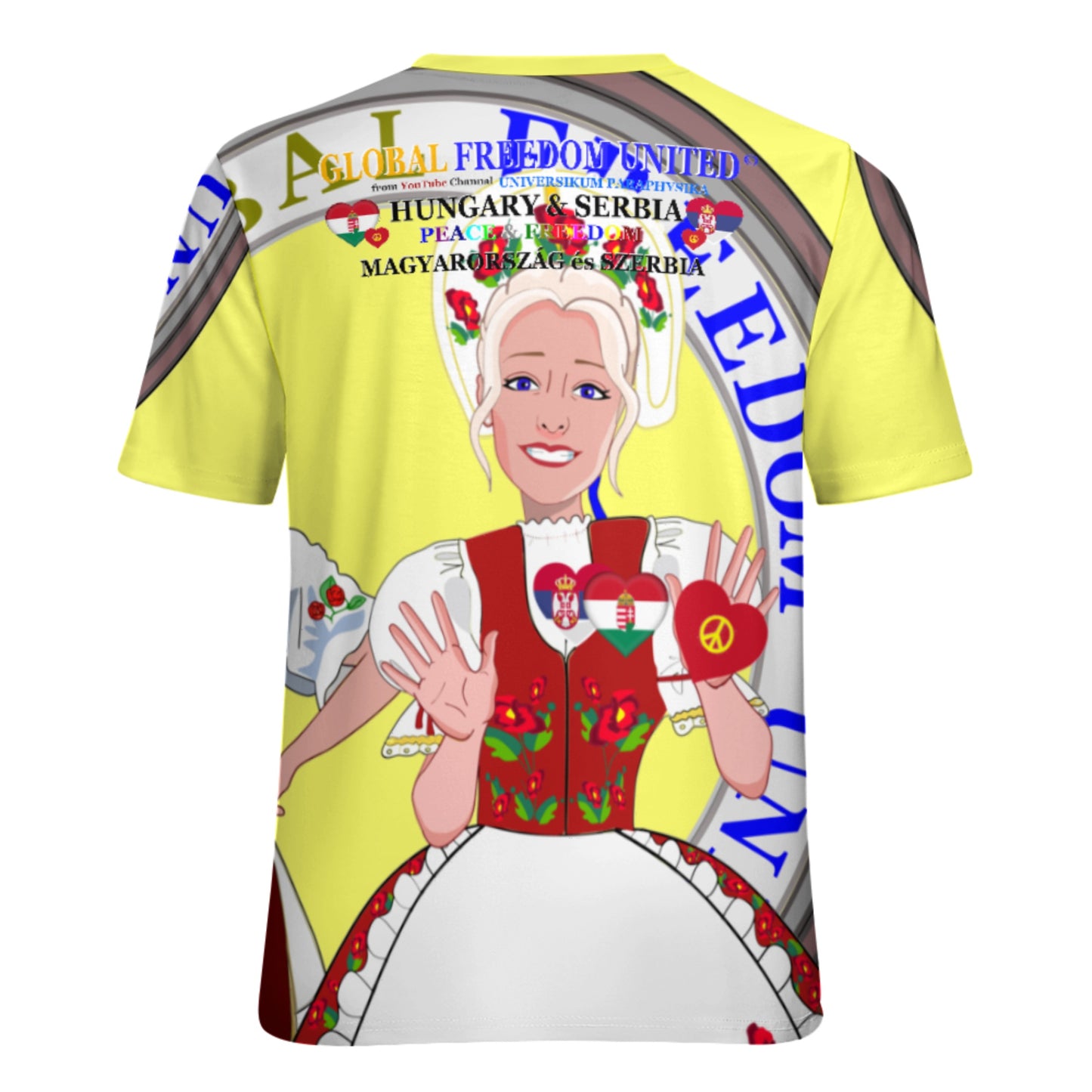 Women´s T-shirt 2 GLOBAL FREEDOM UNITED© Serbia & Hungary Yellow