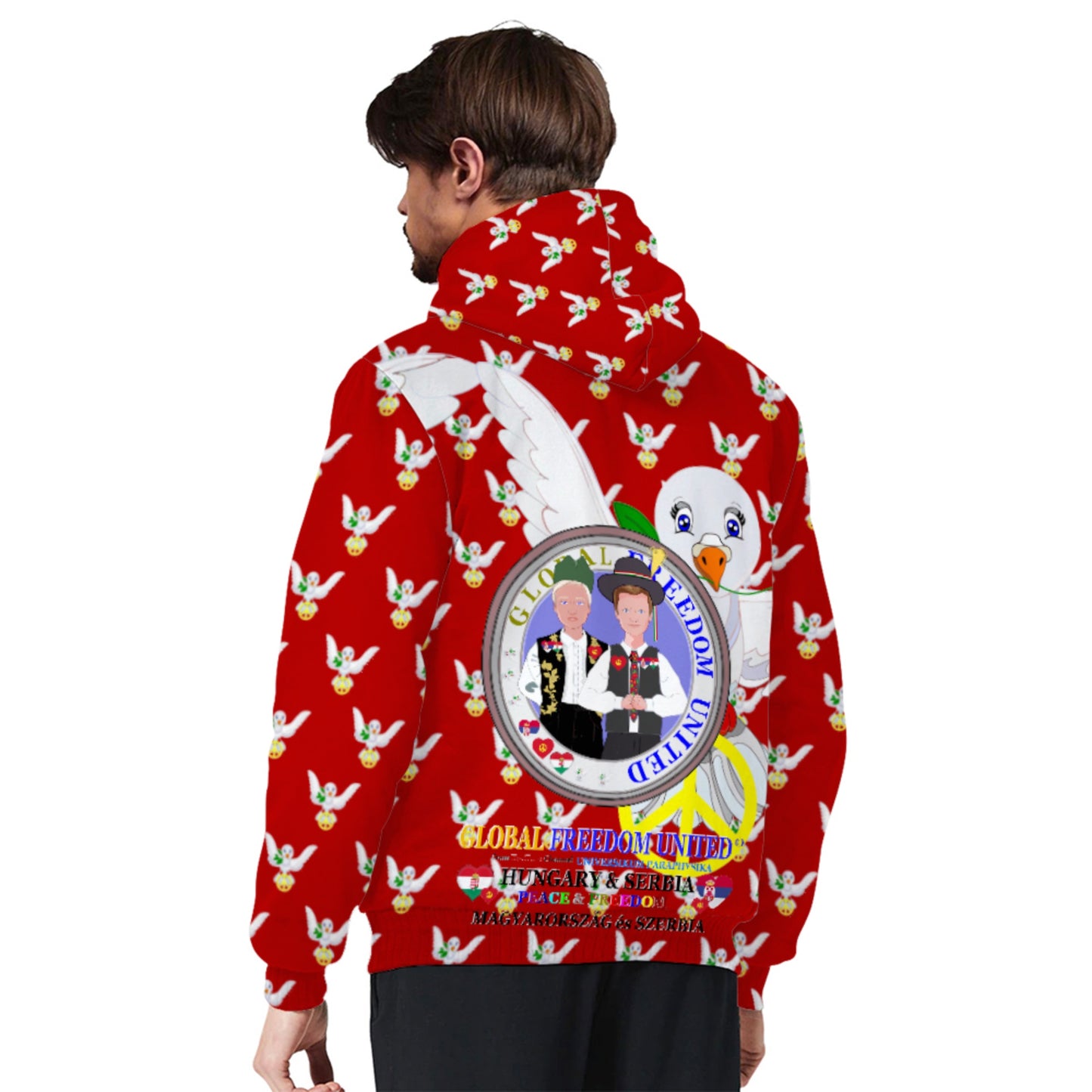 Plush Hoodie GLOBAL FREEDOM UNITED© Men Serbia & Hungary Red