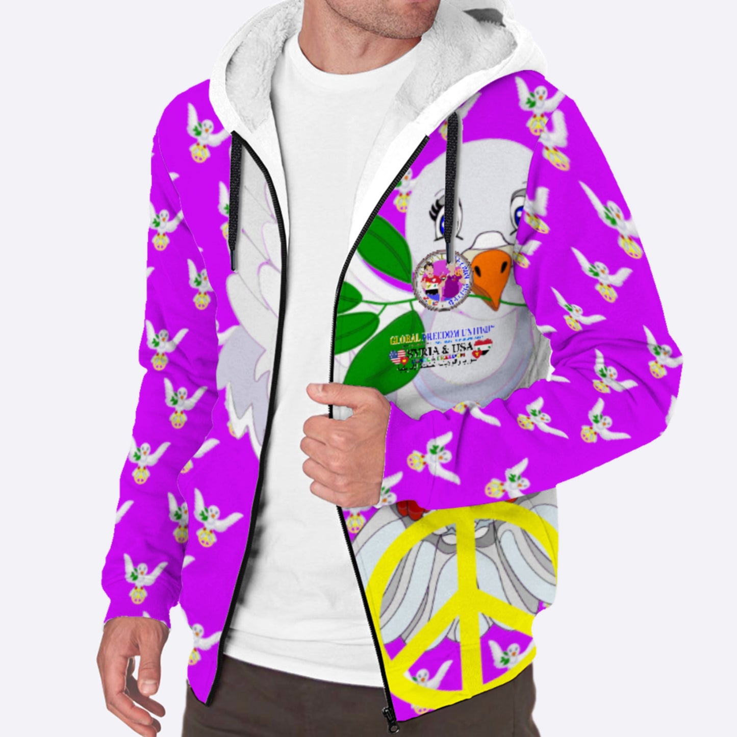 Plush Hoodie GLOBAL FREEDOM UNITED© Men Syria & USA  Lilac