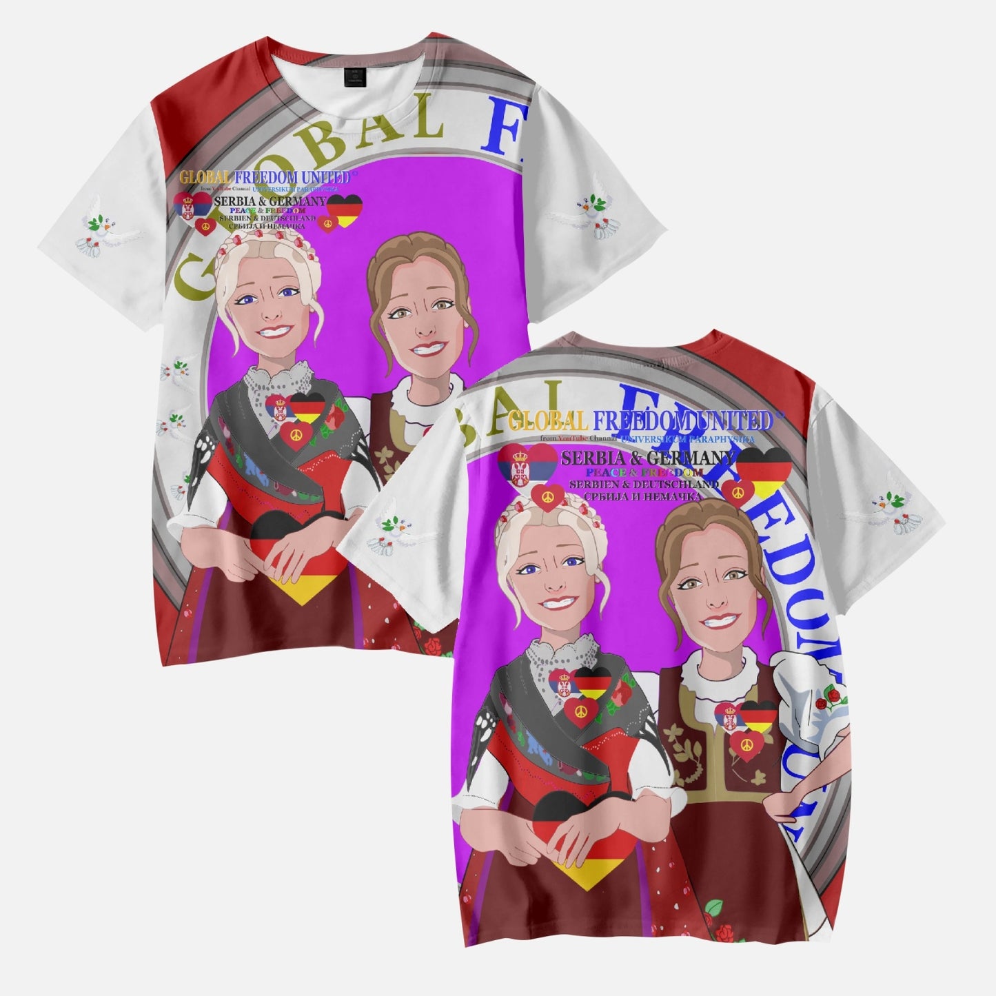 GLOBAL FREEDOM UNITED© GIRLS SERBIA & GERMANY OLD PEACE RED AOP Kids' Short T-Shirts