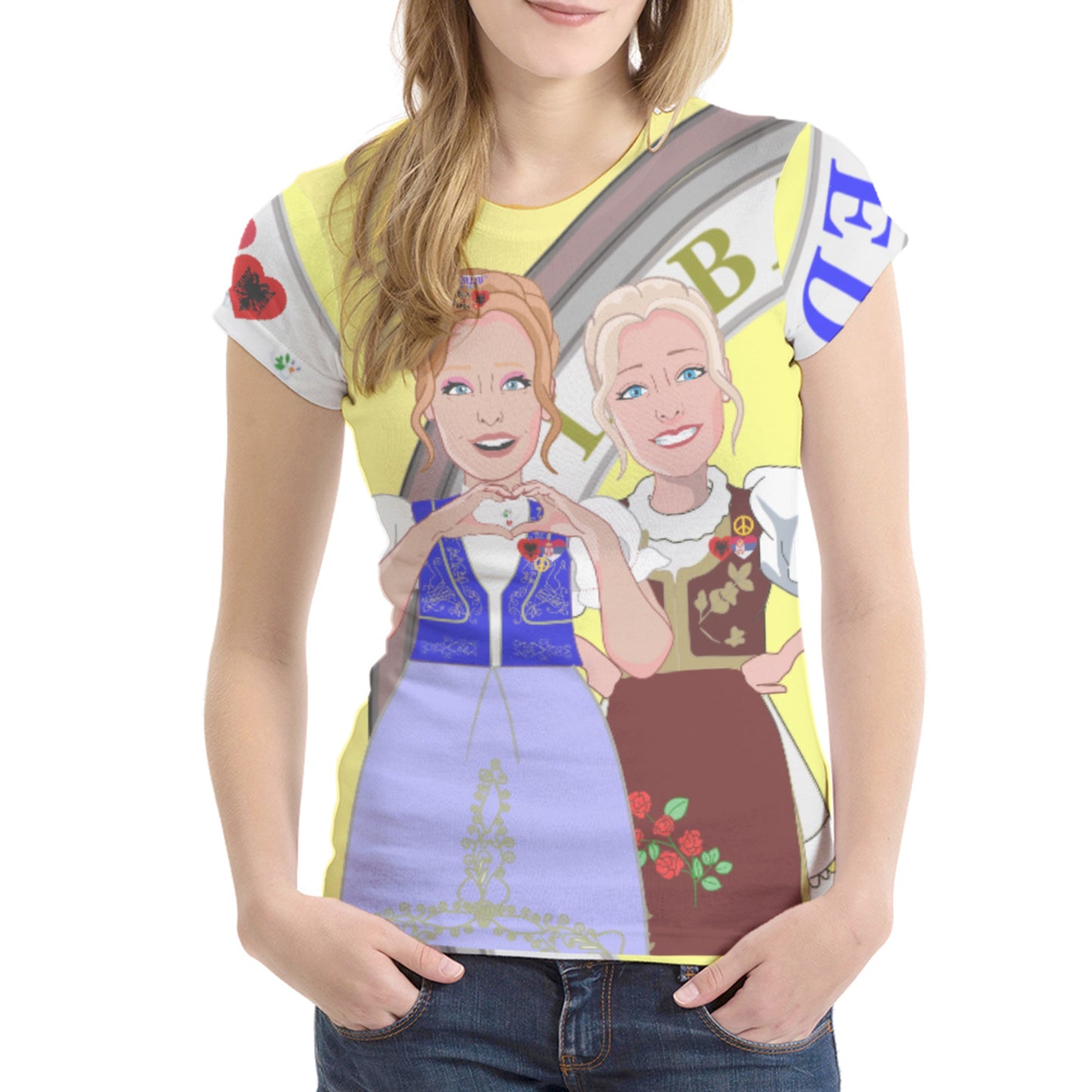 Women´s T-shirt 2 GLOBAL FREEDOM UNITED© Women Albania & Serbia Yellow