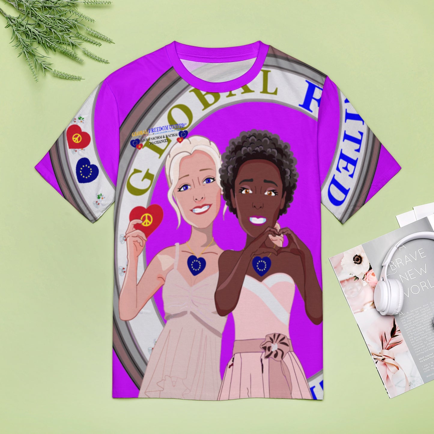 Women´s T-shirt 3 GLOBAL FREEDOM UNITED© Anti Fascism & Racism EU Lilac