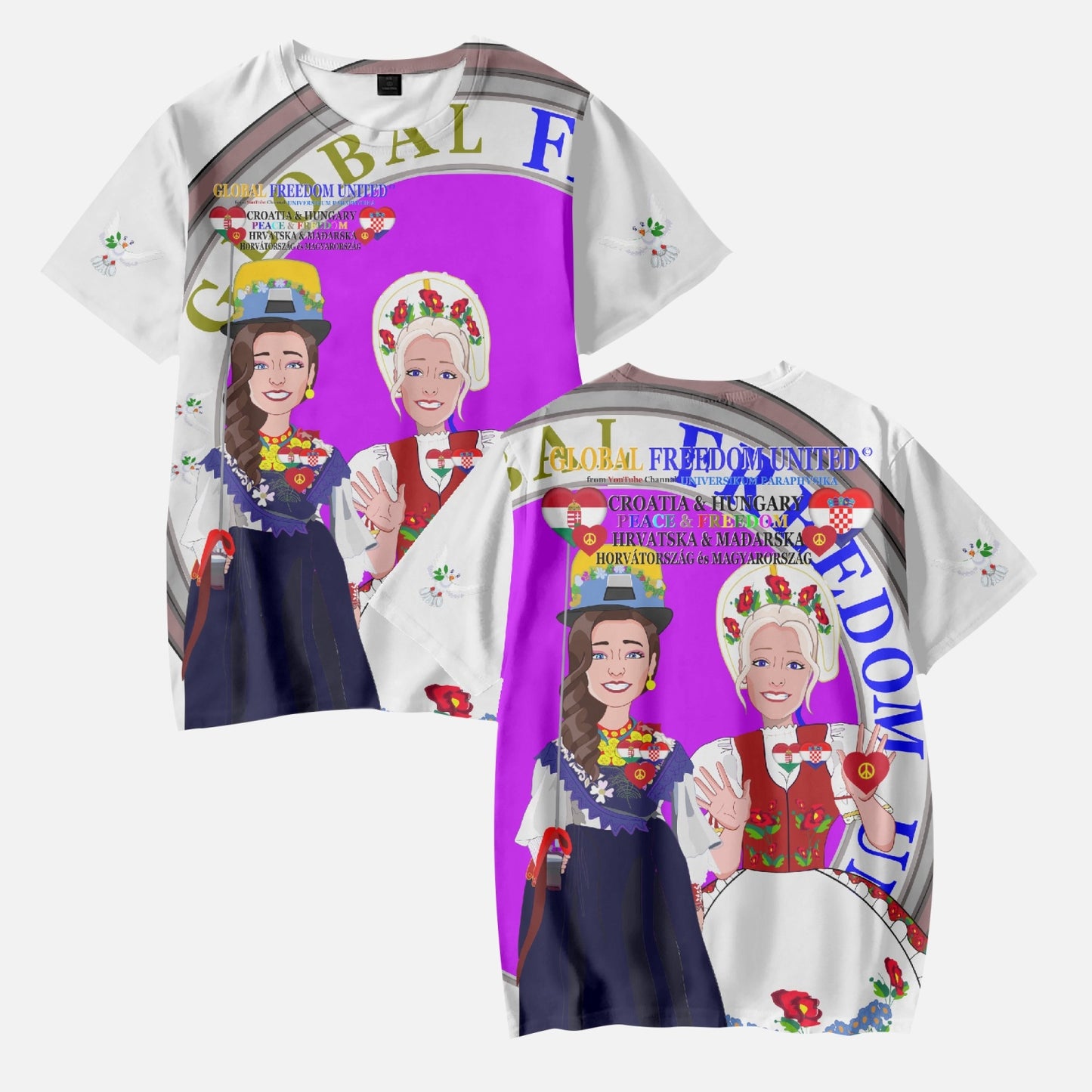 GLOBAL FREEDOM UNITED© Girl Croatia & Hungary WIGHT AOP Kids' Short T-Shirts