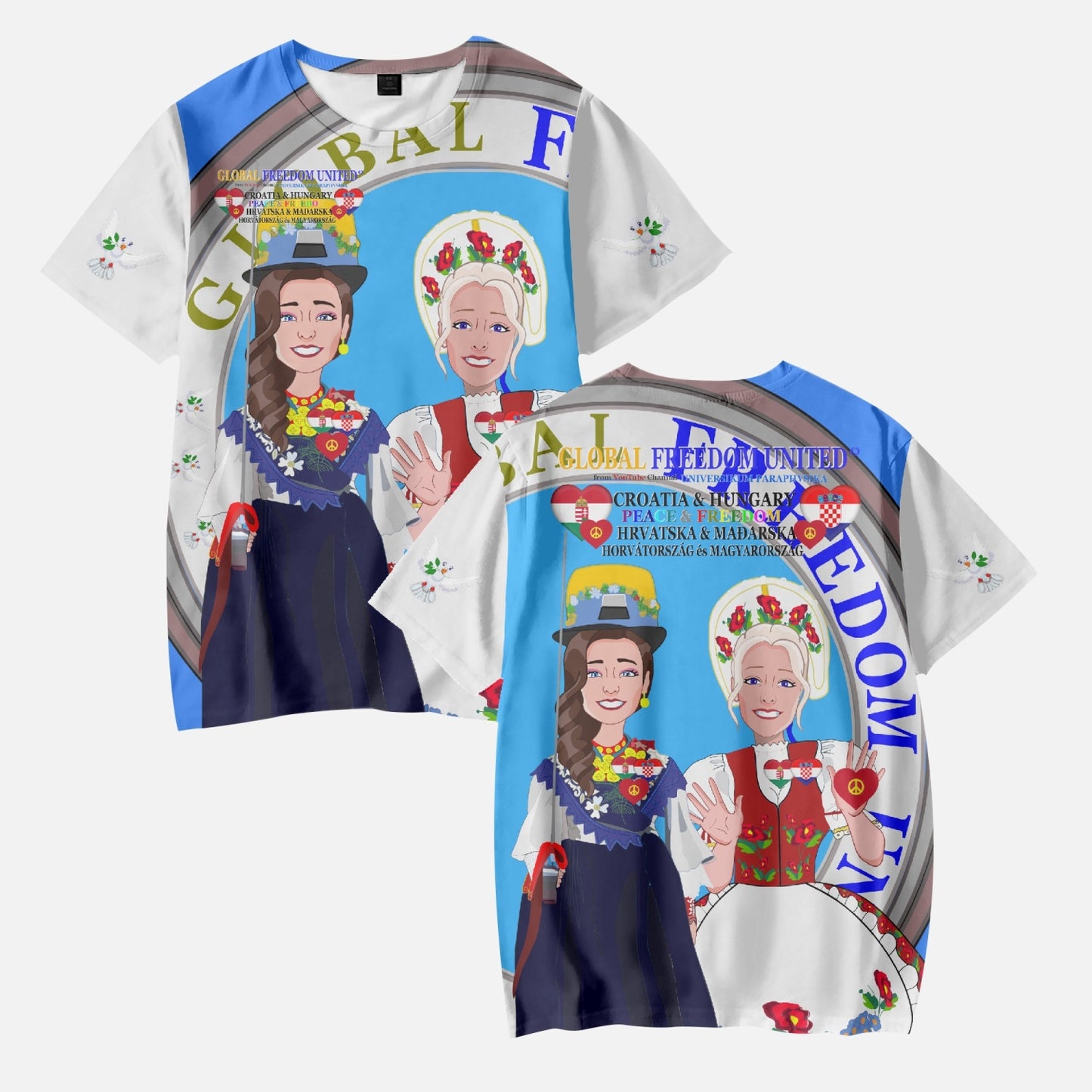 GLOBAL FREEDOM UNITED© Girl Croatia & Hungary BLUE AOP Kids' Short T-Shirts