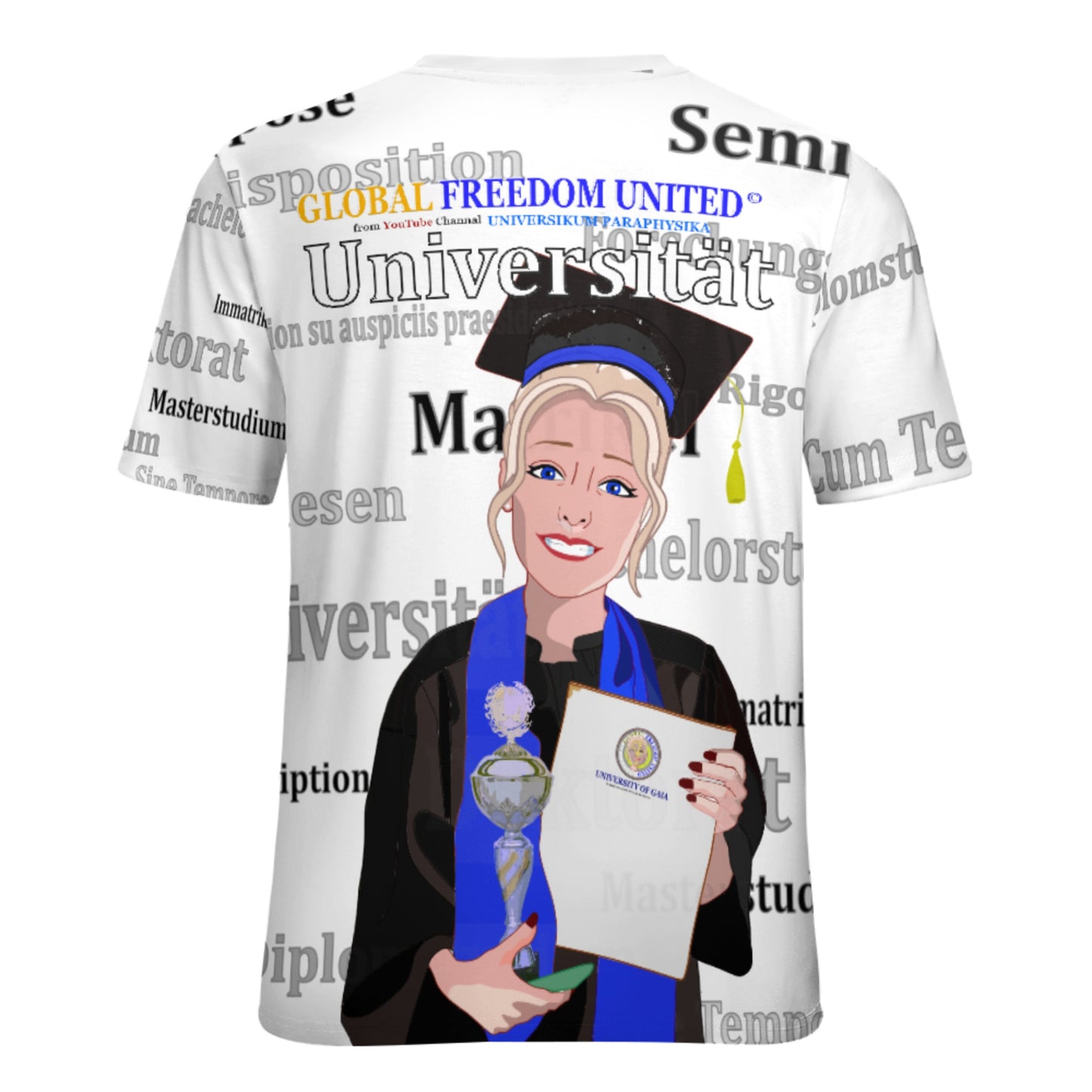 Women´s T-shirt Global Freedom United Student Girl Silver Place Blond Hair 1