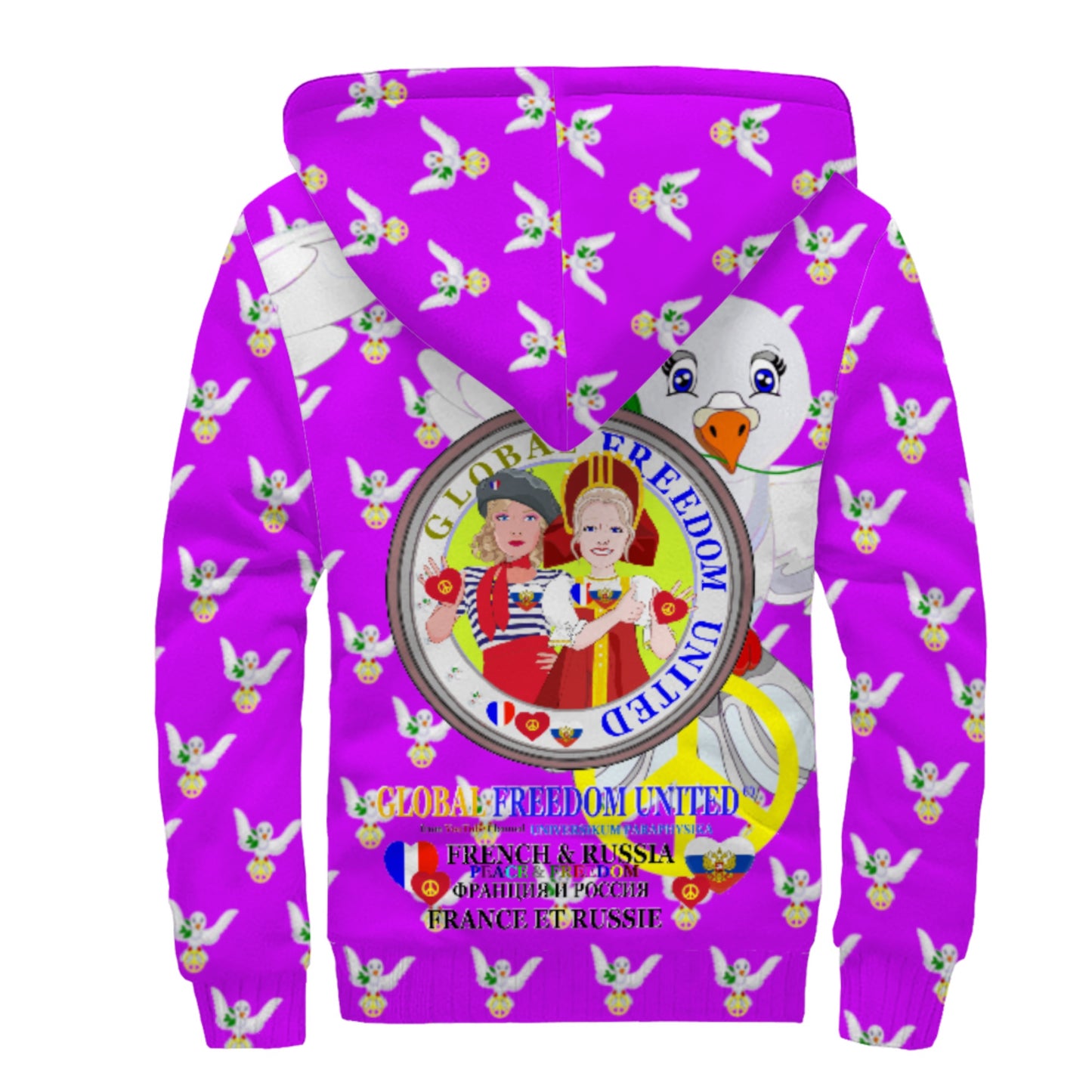 Plush Hoodie GLOBAL FREEDOM UNITED© Women French & Russia Lilac