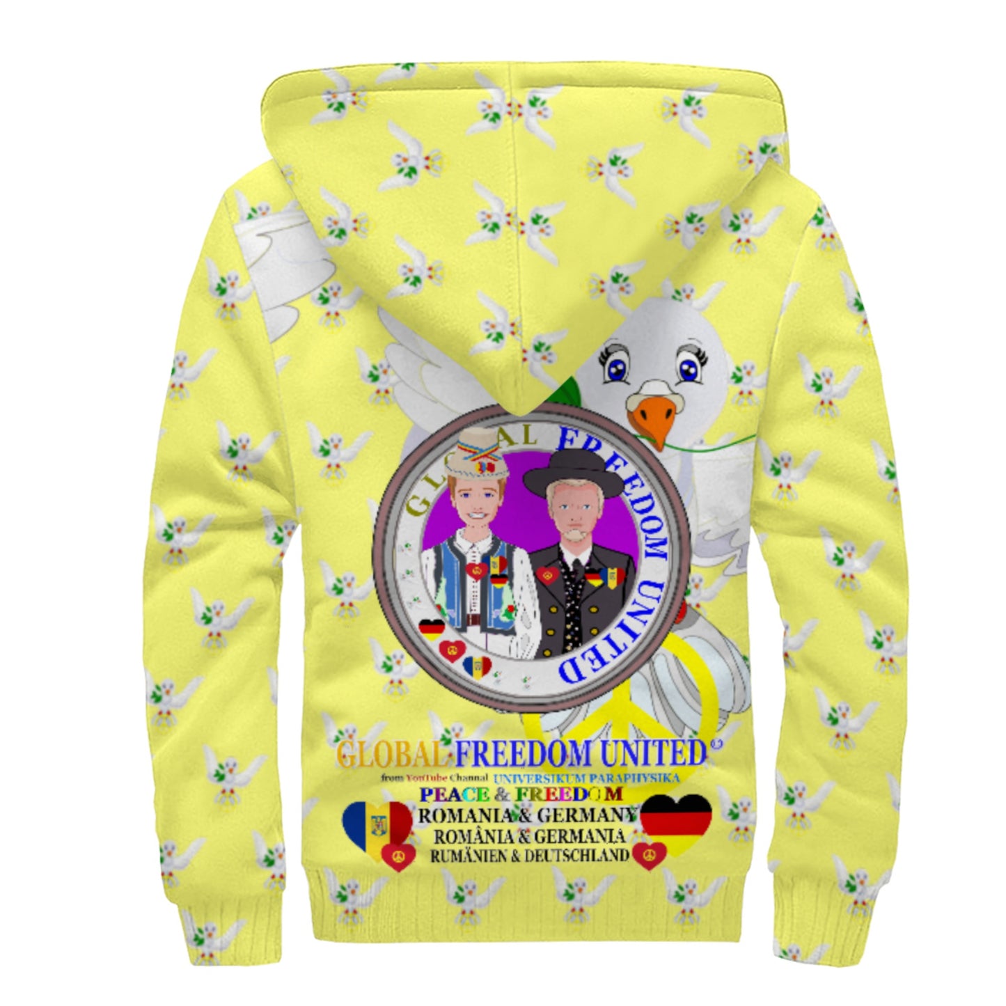 Plush Hoodie GLOBAL FREEDOM UNITED© Men Romania & Germany Yellow