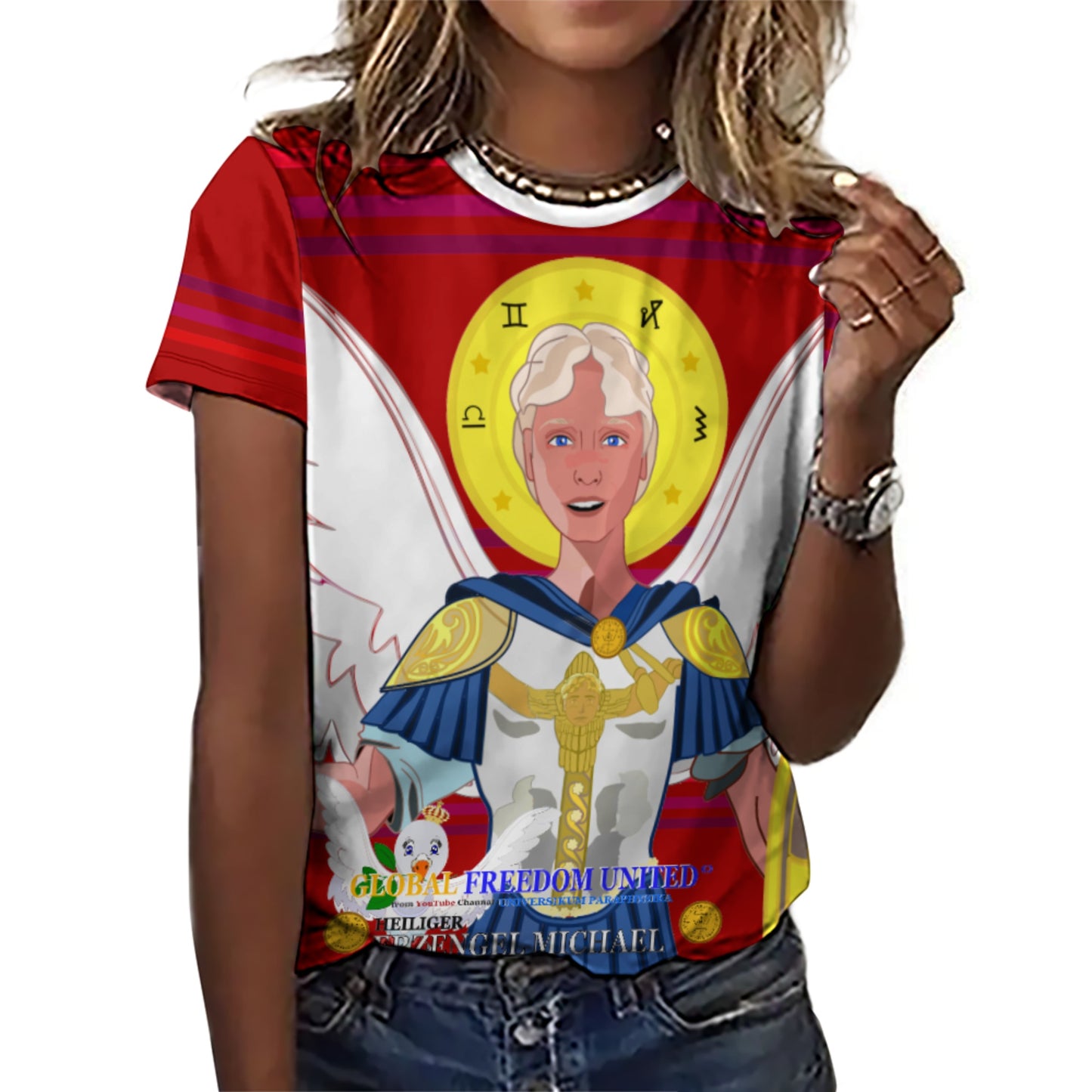 Women´s T-shirt 2 Global Freedom United Archangel Michael Red