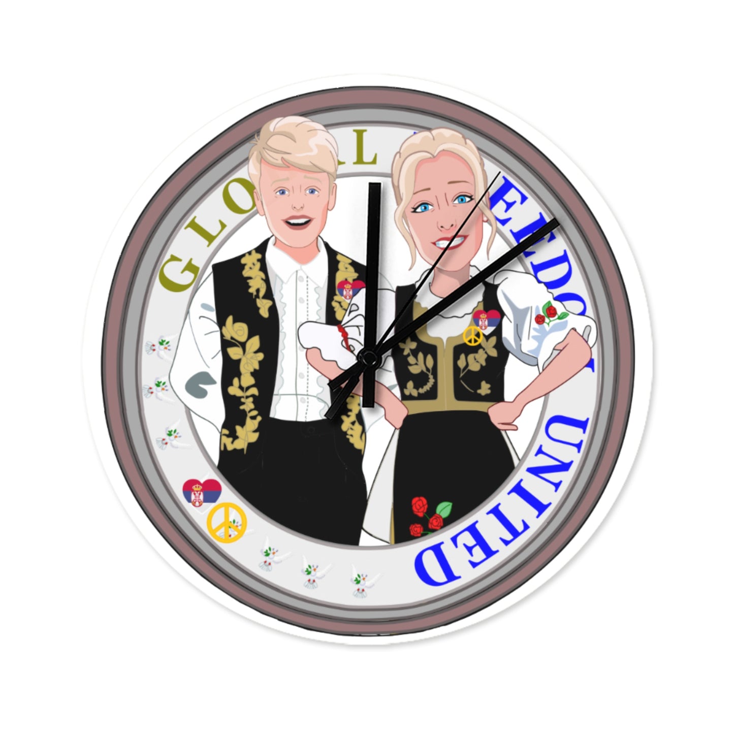 Wall Clock Global Freedom United Couple Edition Serbia Black