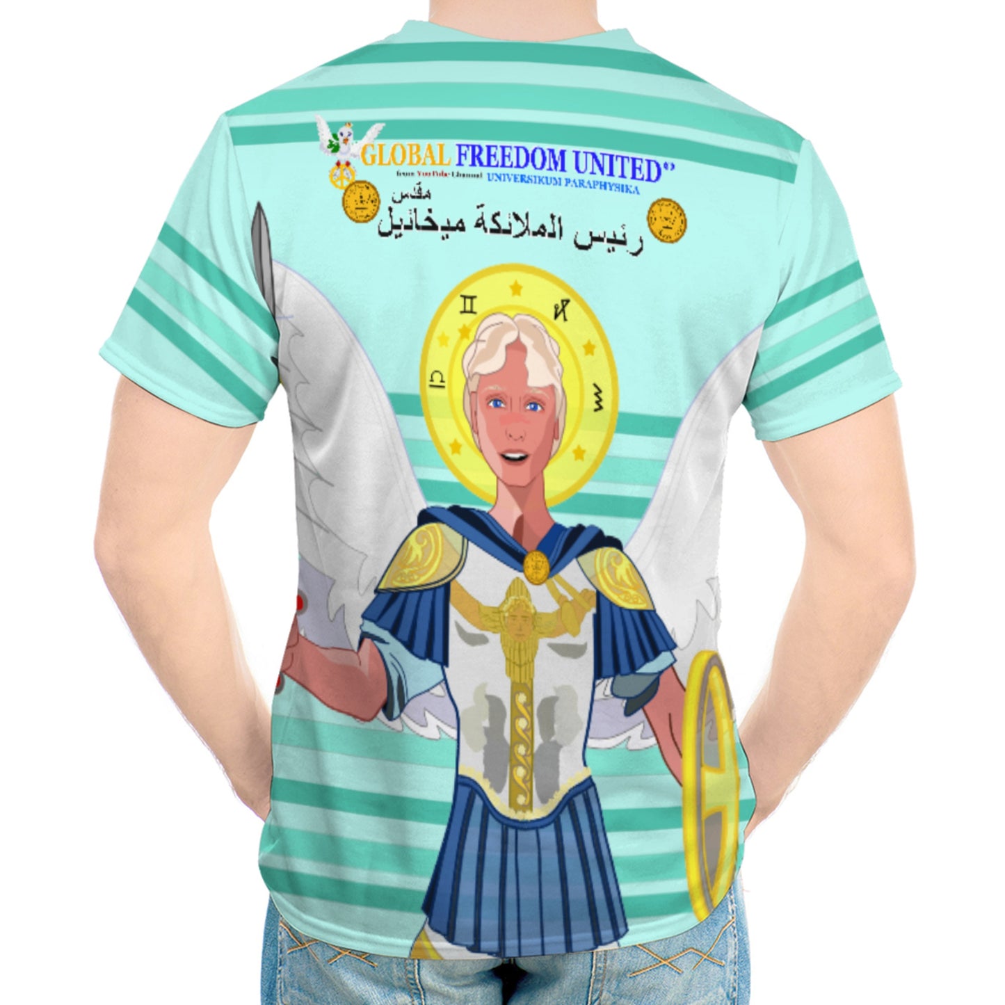 Men´s T-shirt Global Freedom United Archangel Michael Arabic V1 Light Green