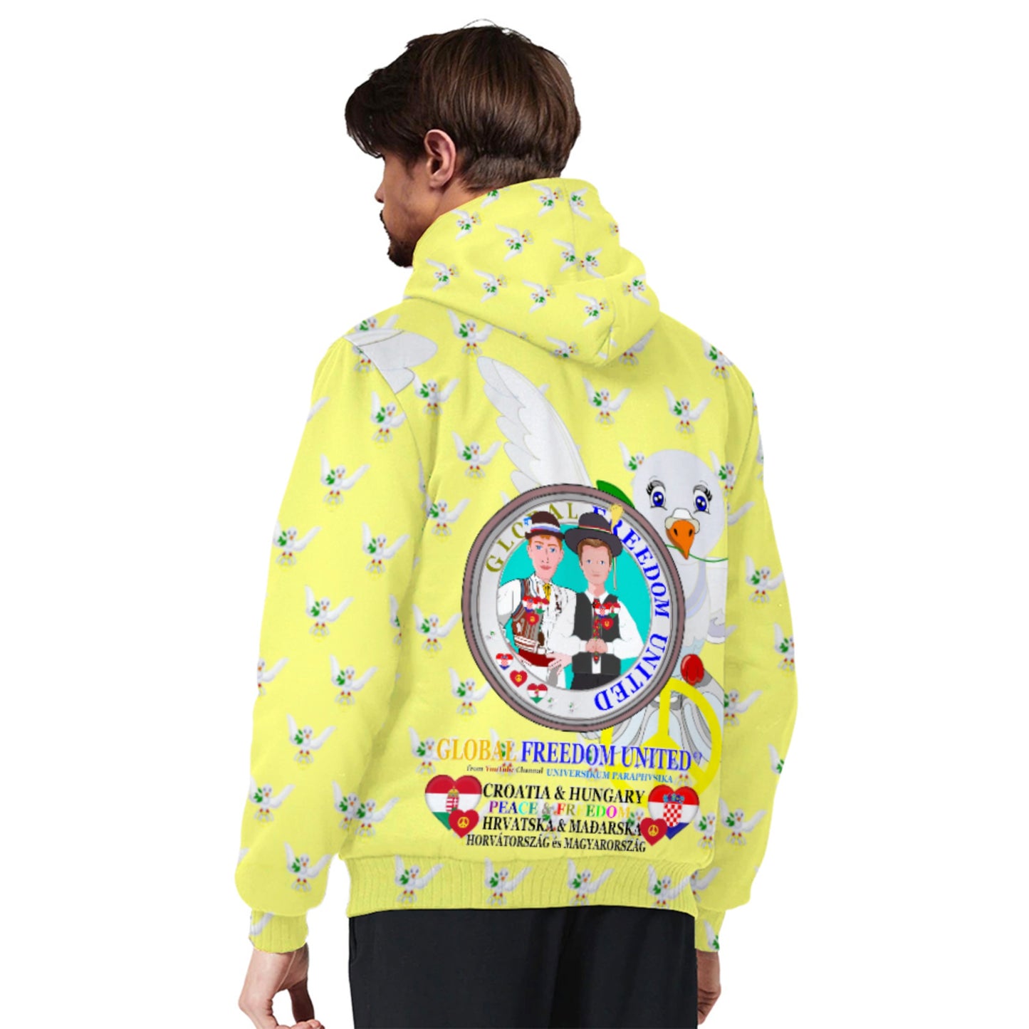 Plush Hoodie GLOBAL FREEDOM UNITED© Men Croatia & Hungary Yellow
