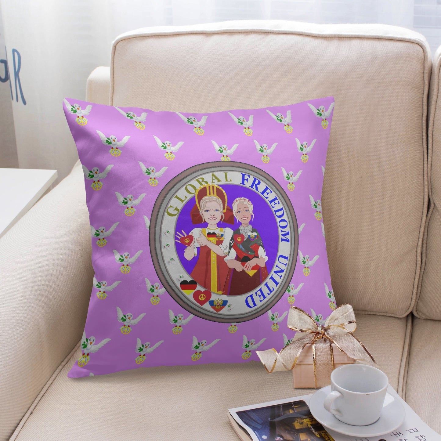 GLOBAL FREEDOM UNITED© Women GERMANY & RUSSIA Lilac 18'' Square Pillow Cover