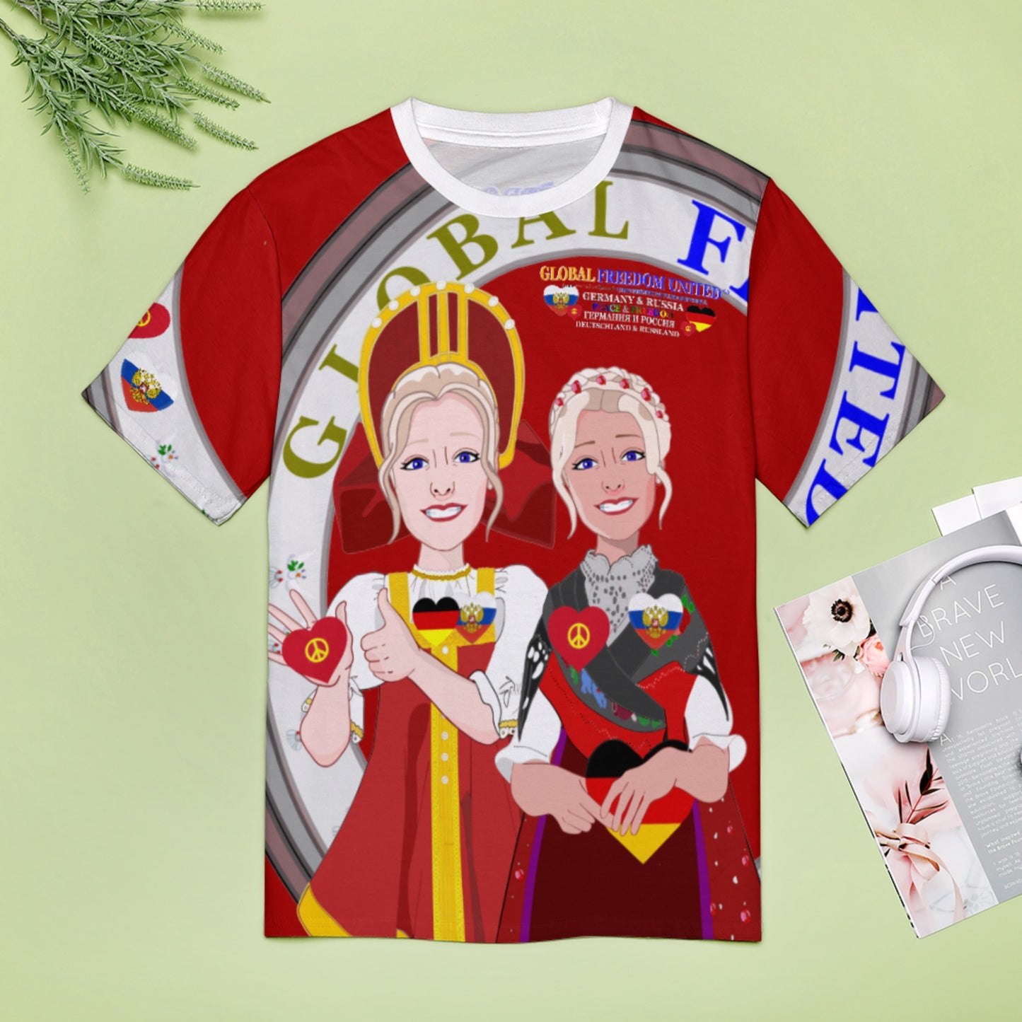 Women´s T-shirt 3 GLOBAL FREEDOM UNITED© Women Russia & Germany Red