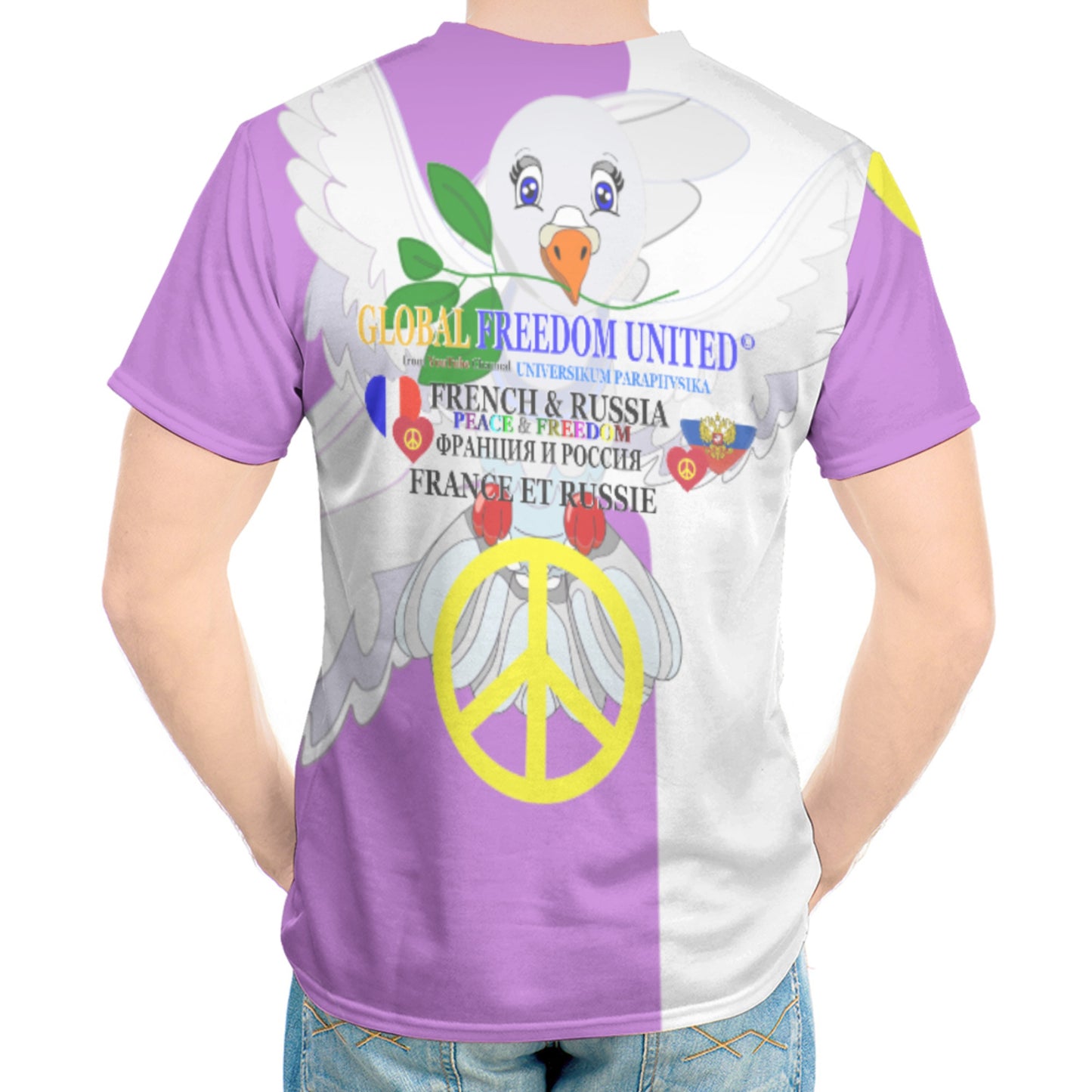 Men´s T-shirt GLOBAL FREEDOM UNITED© French & Russia Old Peace Lilac Version 1