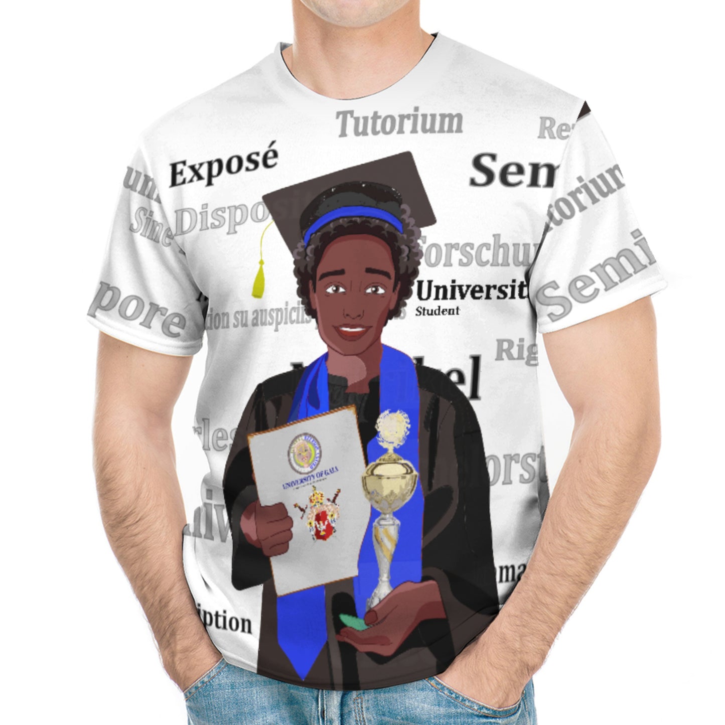 Men´s T-shirt Global Freedom United Afro Student Gold Place