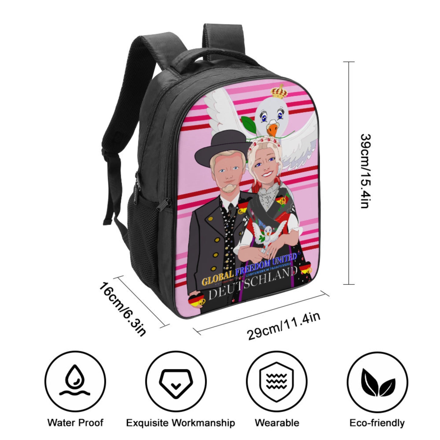 Backpack 16 Inch 2 Compartment Global Freedom United Couple Edition Germany V2 Pink2