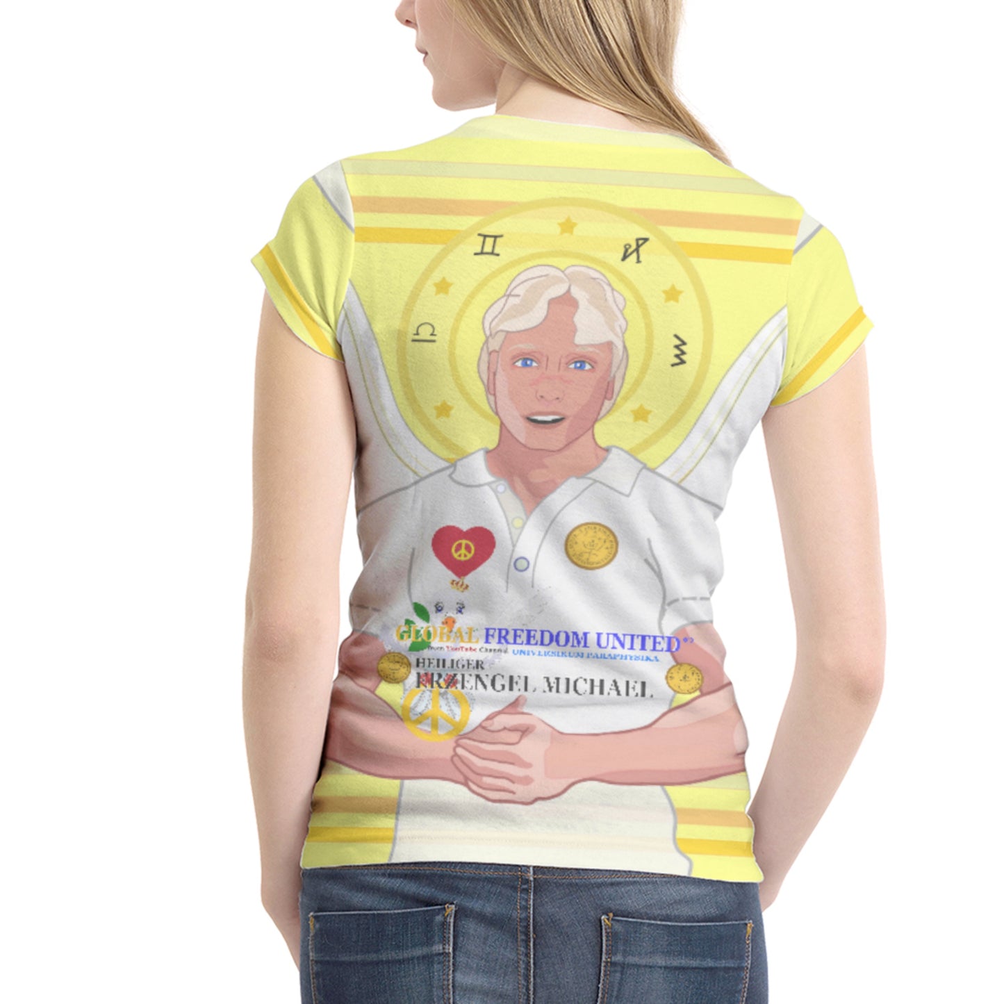 Women´s T-shirt 1 Global Freedom United Archangel Michael No2 German Yellow