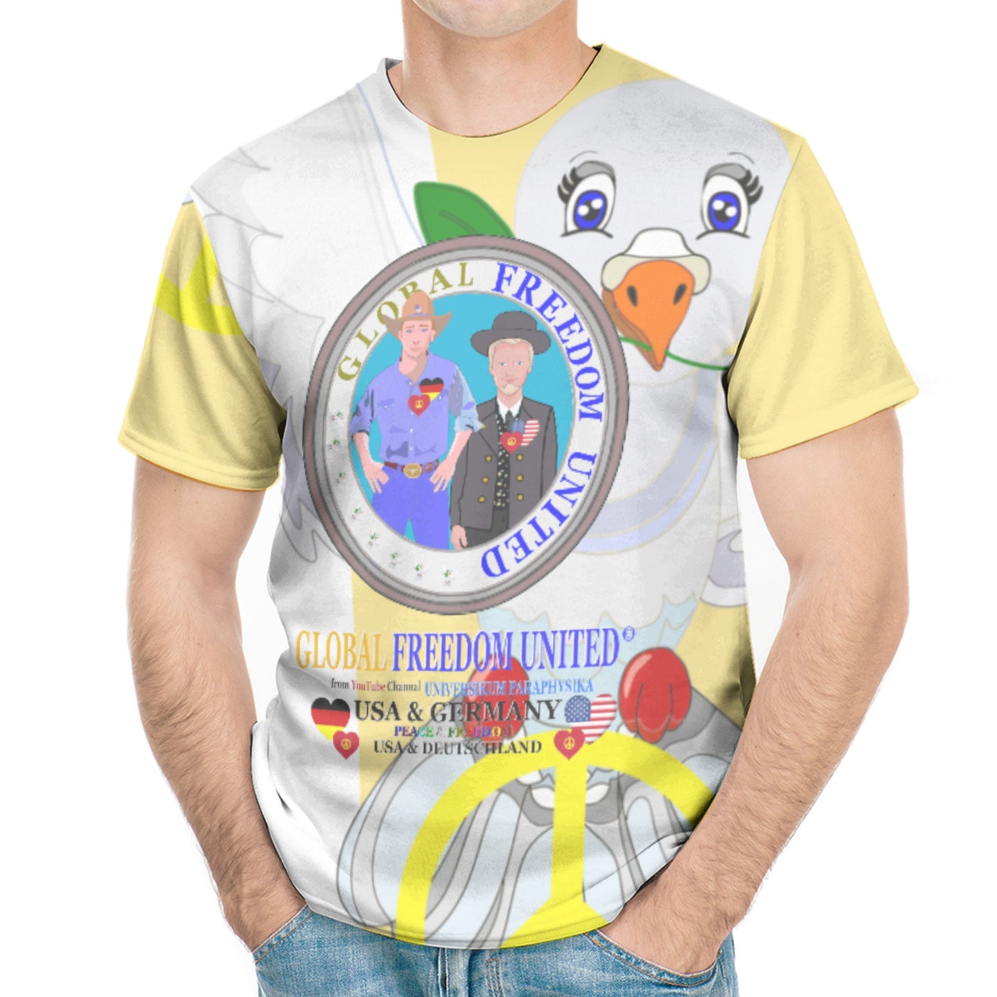Men´s T-shirt GLOBAL FREEDOM UNITED© Men USA & Germany V1  Yellow
