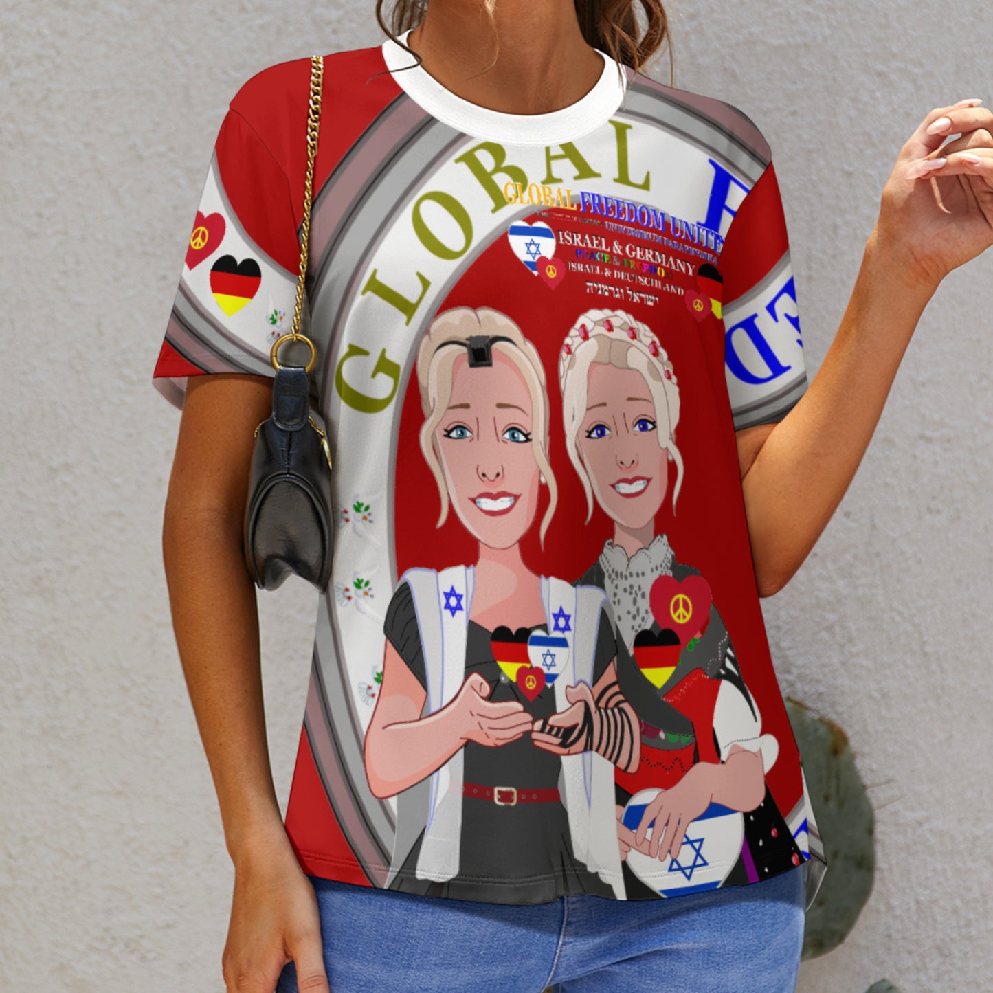 Women´s T-shirt GLOBAL FREEDOM UNITED© Israel & Germany Red