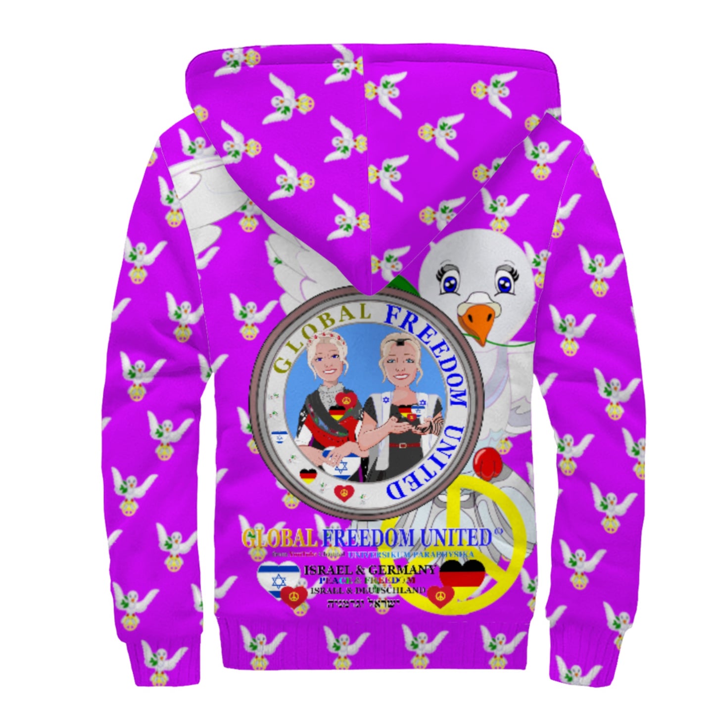 Plush Hoodie GLOBAL FREEDOM UNITED© Women Israel & Germany Old Peace Lilac