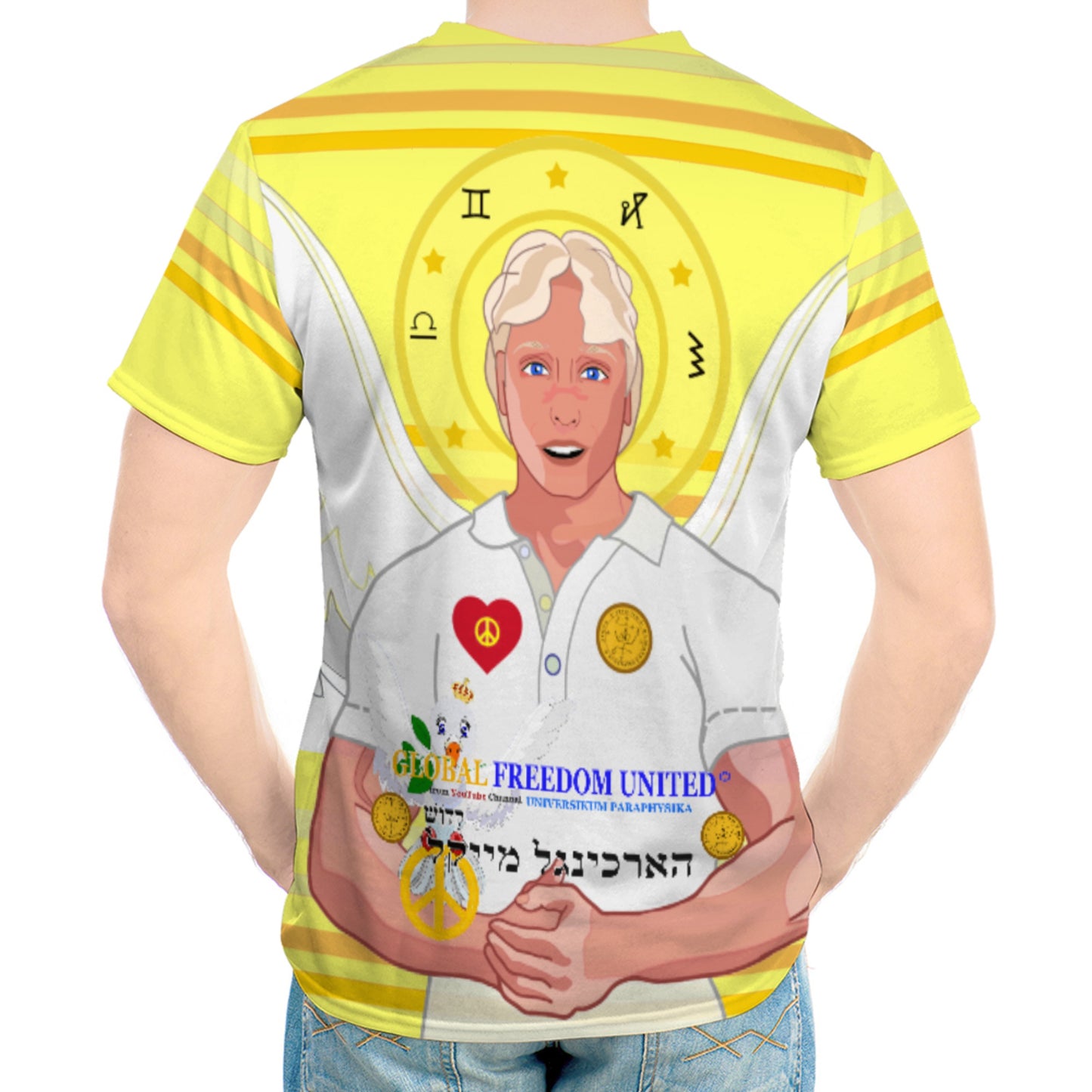 Men´s T-shirt Global Freedom United Archangel Michael Hebrew  Yellow
