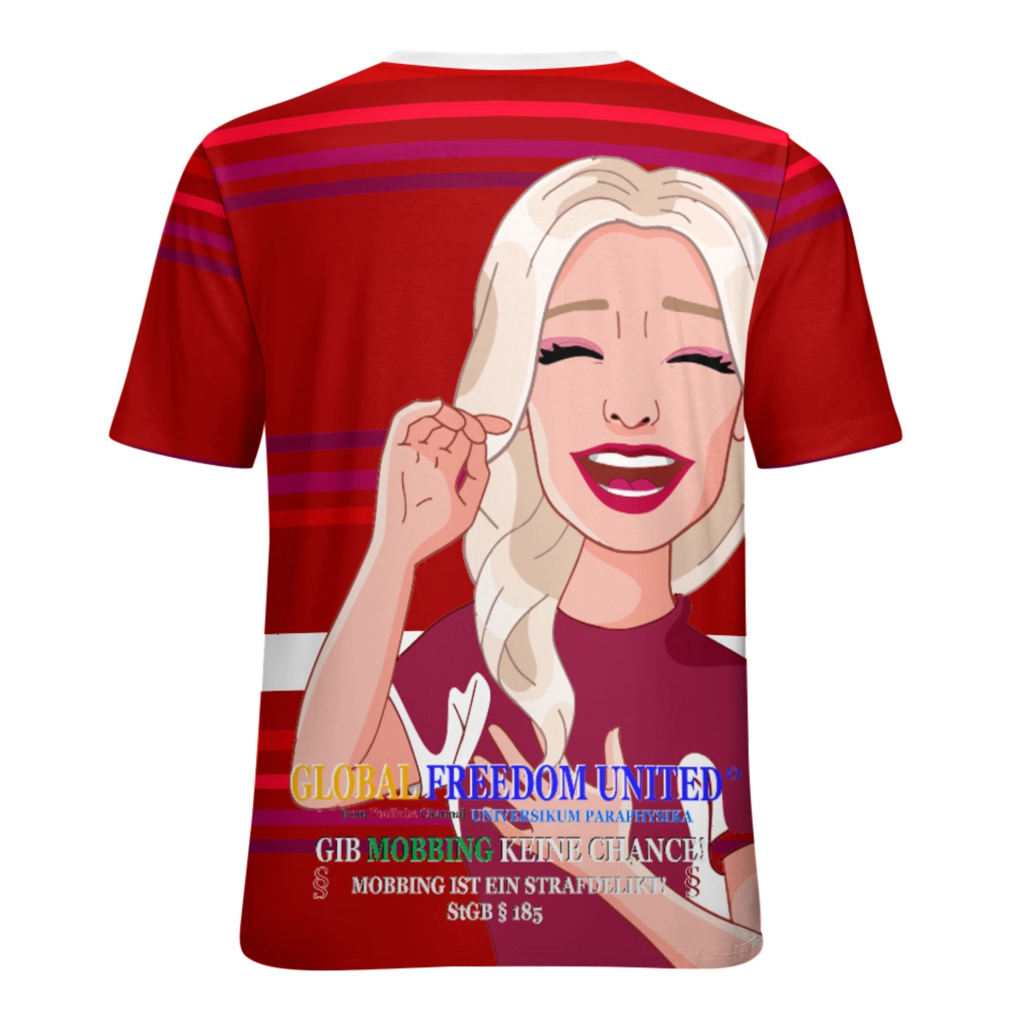 Women´s S T-shirt 2 Global Freedom United  Gib Mobbing Keine Chance Rot