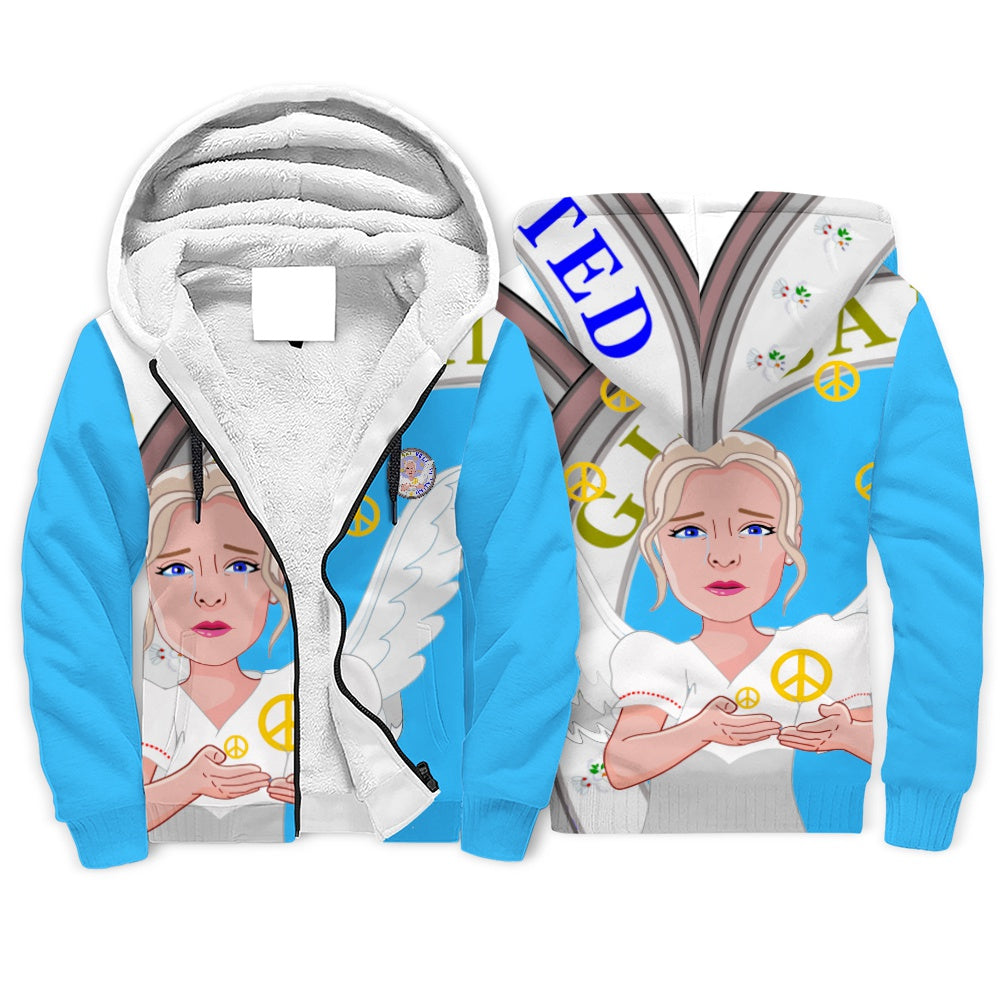 Plush Hoodie Global Freedom United Women Angel Of Peace Old Peace Turquoise