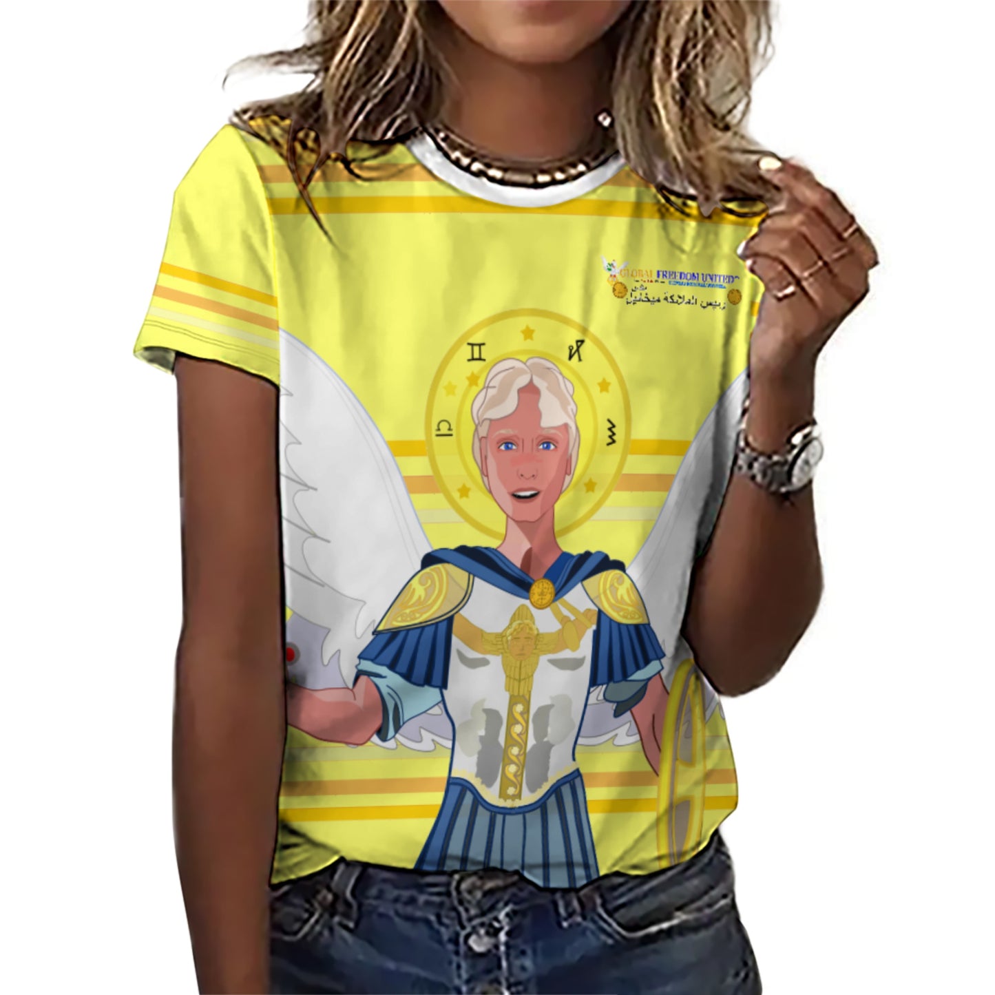 Women´s T-shirt Global Freedom United Archangel Michael Arabic V1 Yellow
