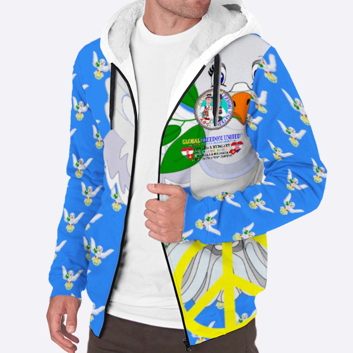 Plush Hoodie GLOBAL FREEDOM UNITED© Men Croatia & Hungary Blue