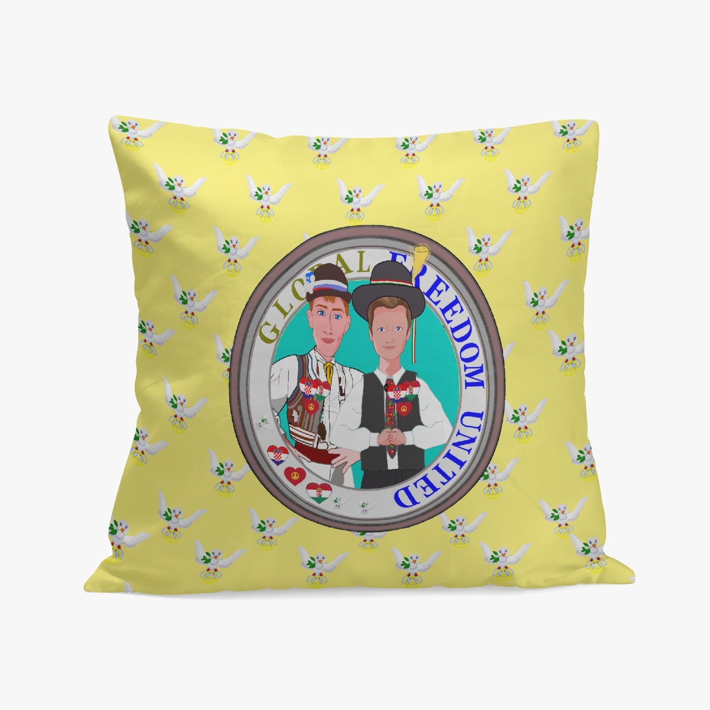 GLOBAL FREEDOM UNITED© Men CROATIA & HUNGARY YELLOW 18'' Square Pillow Cover