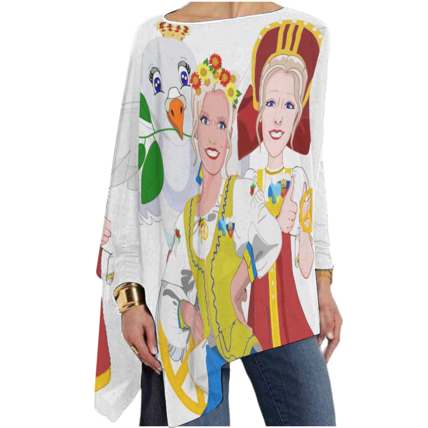 Pullover Long Sleeve T-shirt GLOBAL FREEDOM UNITED© Women Ukraina & Russia BIG