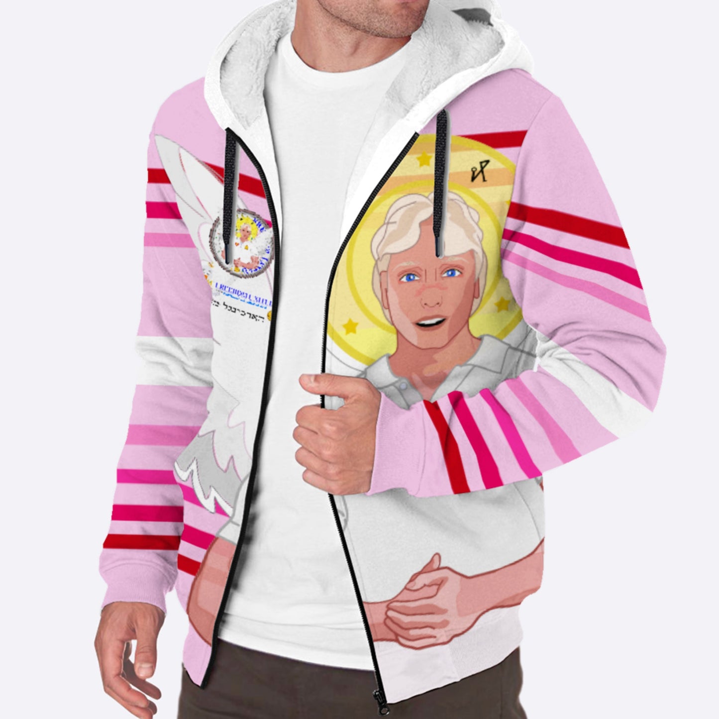Plush Hoodie Global Freedom United Archangel Michael Hebrew  Pink2