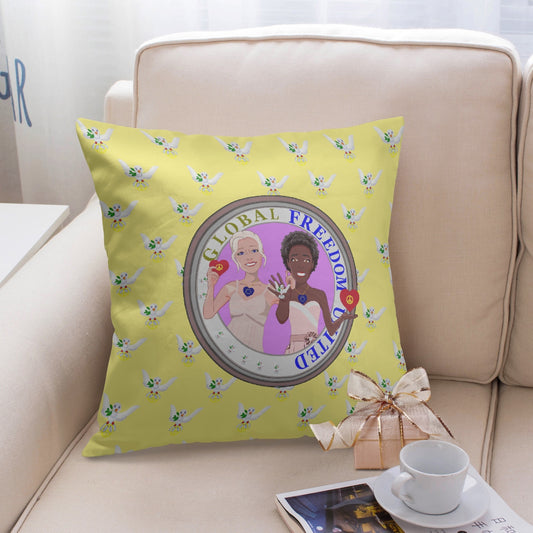 GLOBAL FREEDOM UNITED© Women Anti Fascism & Racism Old Peace YELLOW  EU 18'' Square Pillow Cover