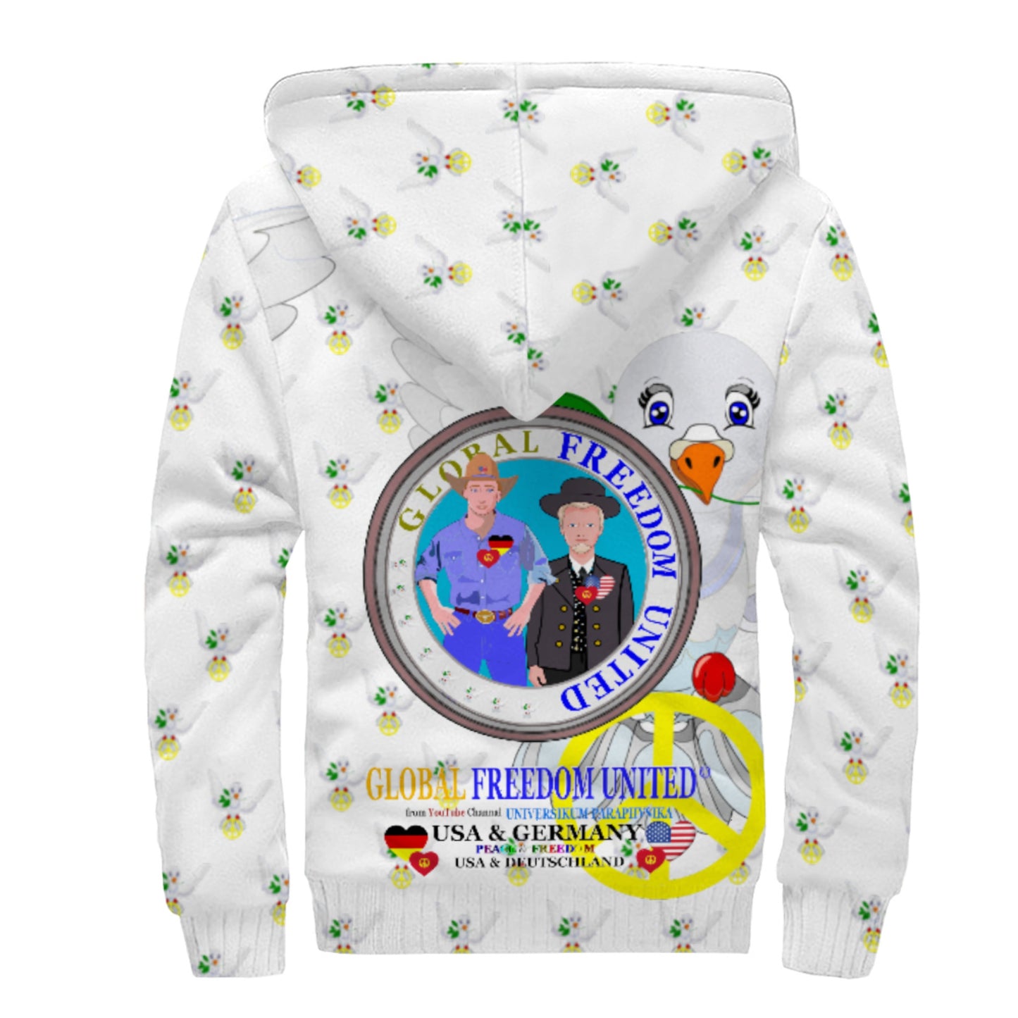 Plush Hoodie GLOBAL FREEDOM UNITED© Men USA & Germany Wight
