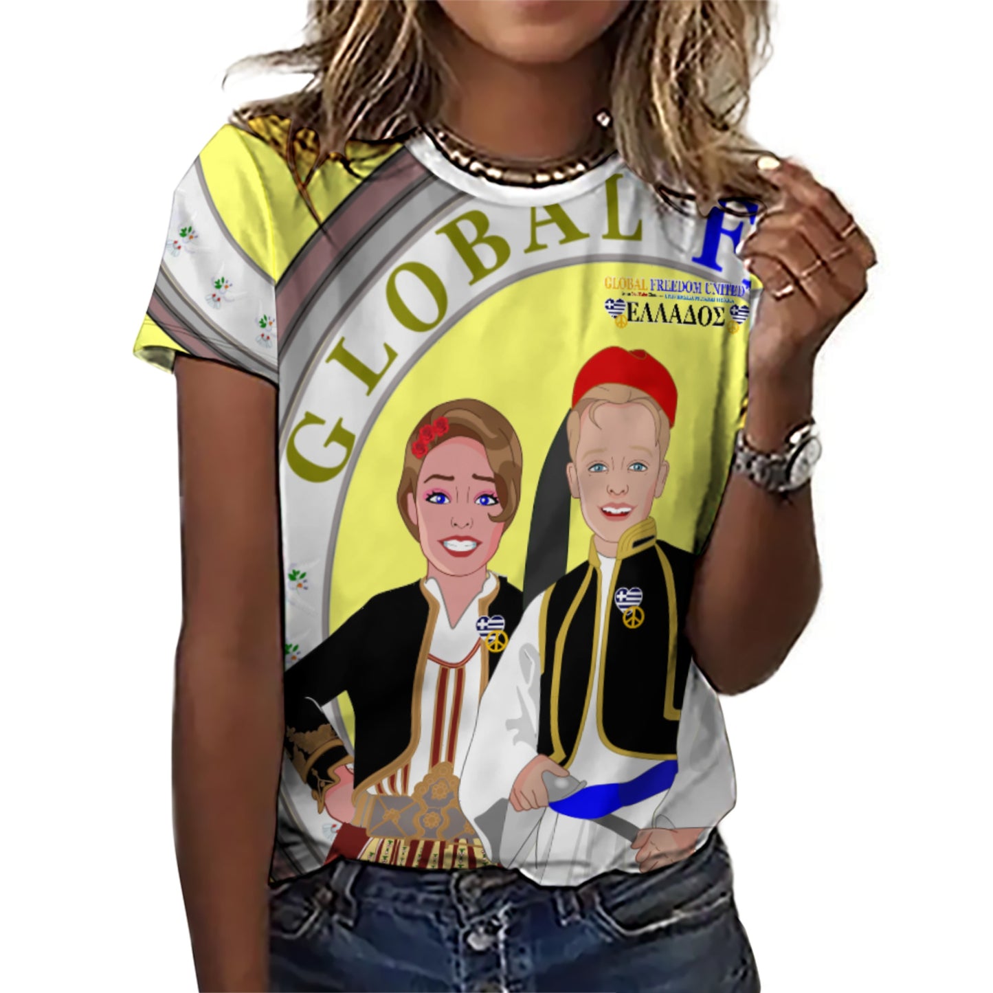 Women´s T-shirt 3 GLOBAL FREEDOM UNITED©  Couple Edition Greece Yellow