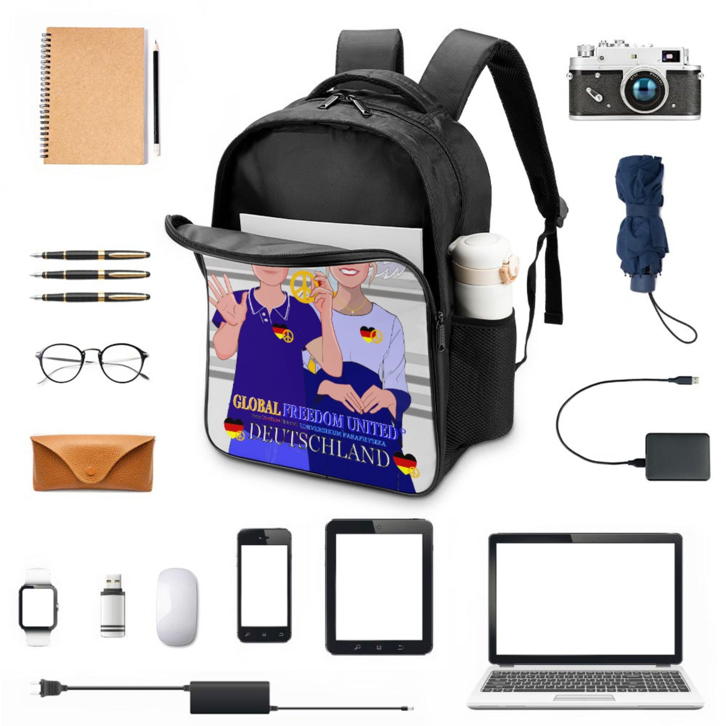 Backpack 16 Inch 2 Compartment Global Freedom United Couple Edition Germany V2 Grey