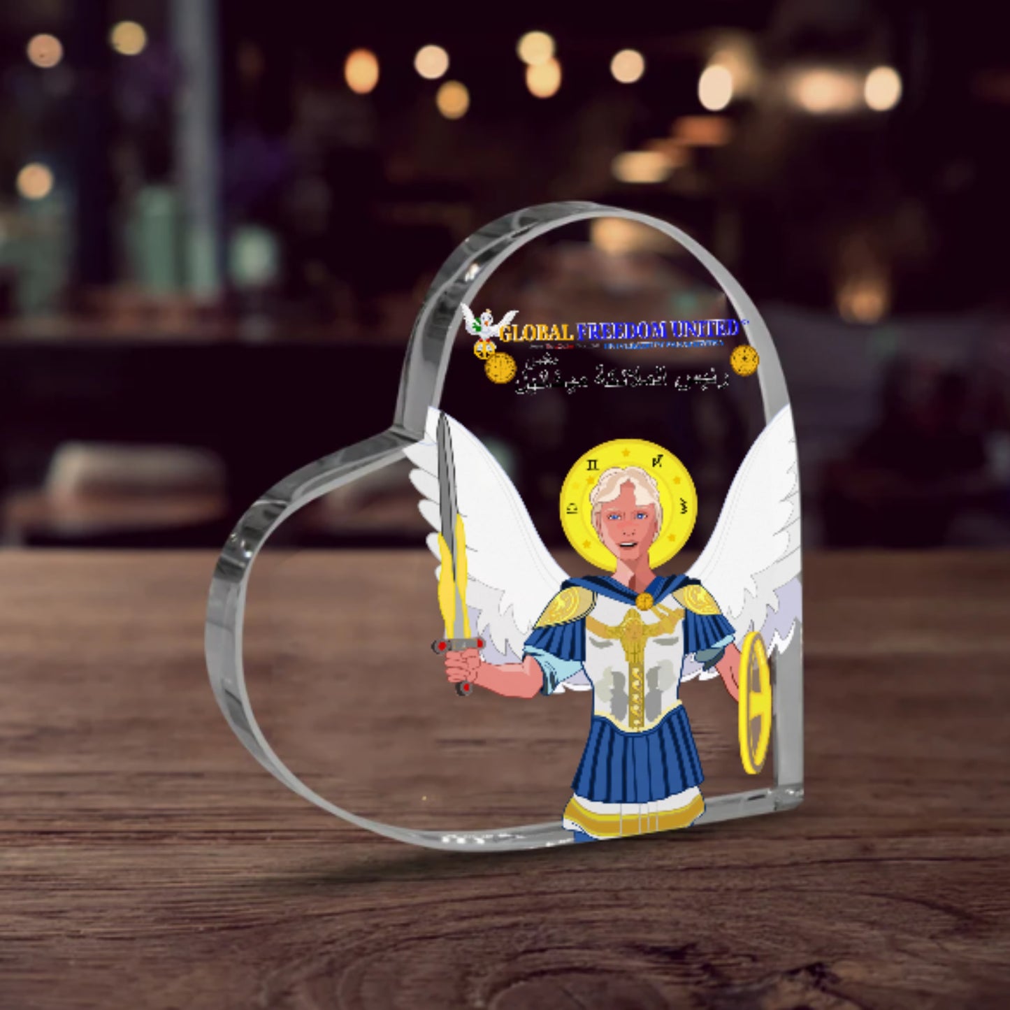 Acryl Heart Global Freedom United Archangel Michael Arabic